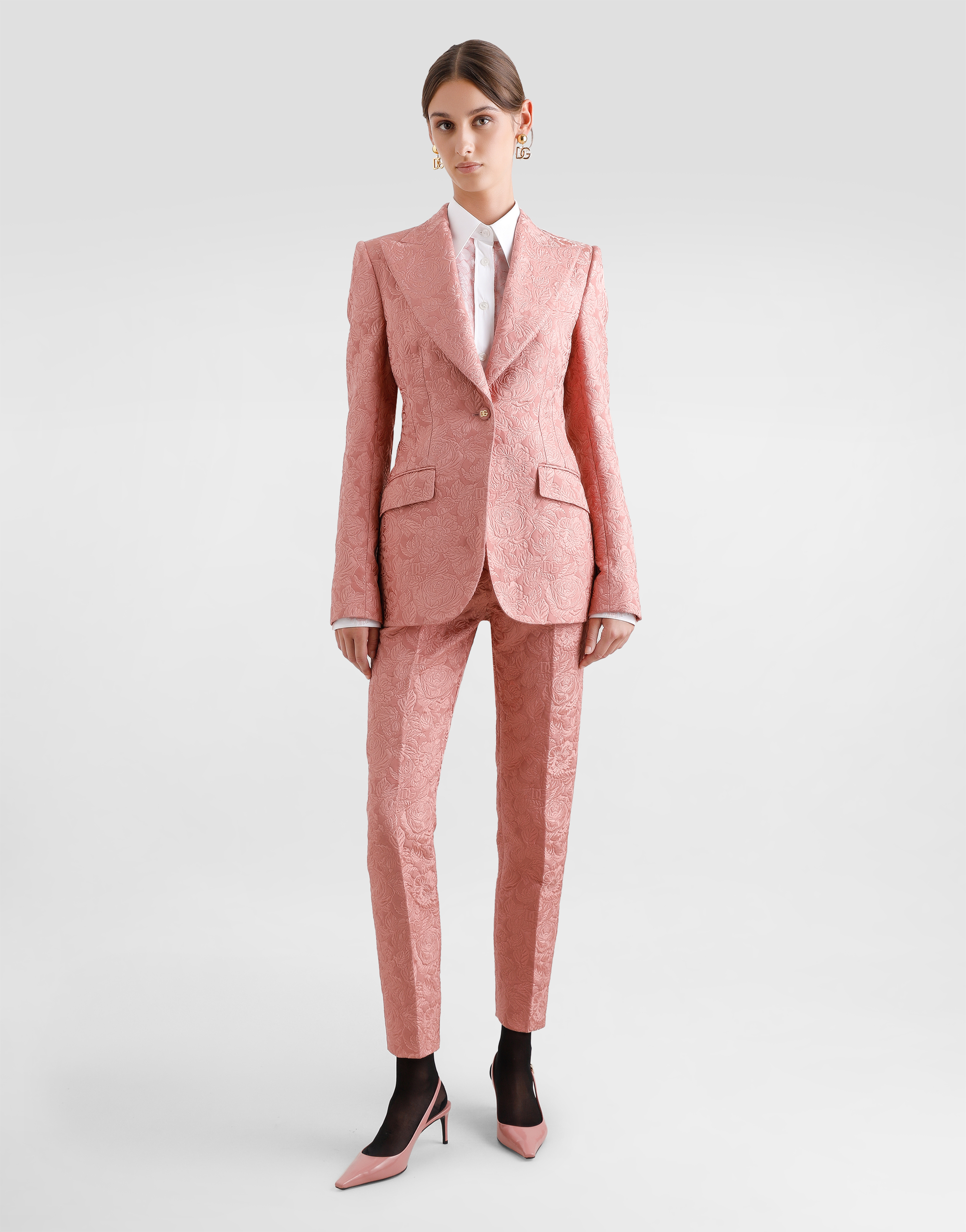 Dolce & Gabbana Tailored Quilted Floral Jacquard Pants In Pink