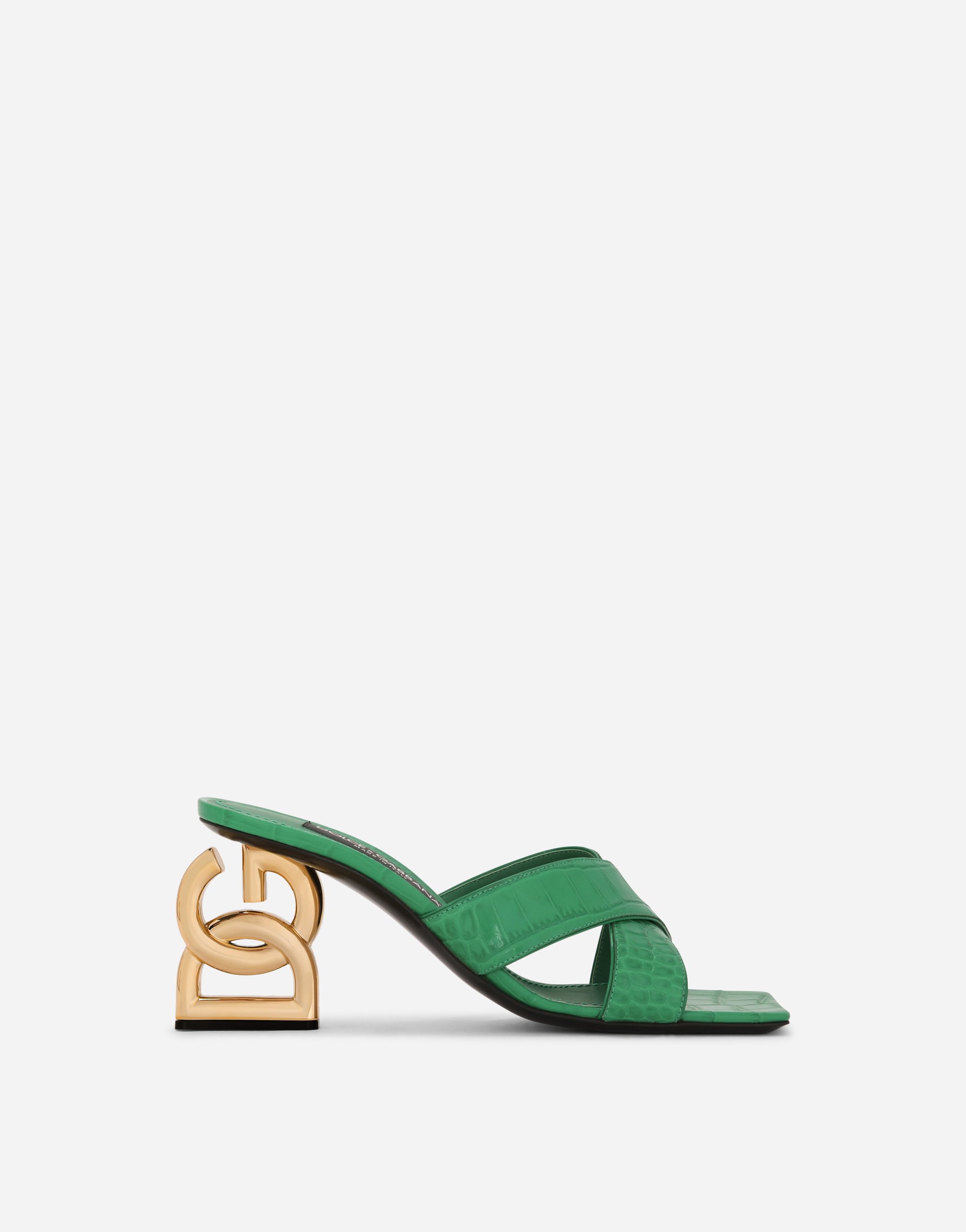 Shop Dolce & Gabbana Crocodile-print Calfskin Mules With Dg Pop Heel In Green