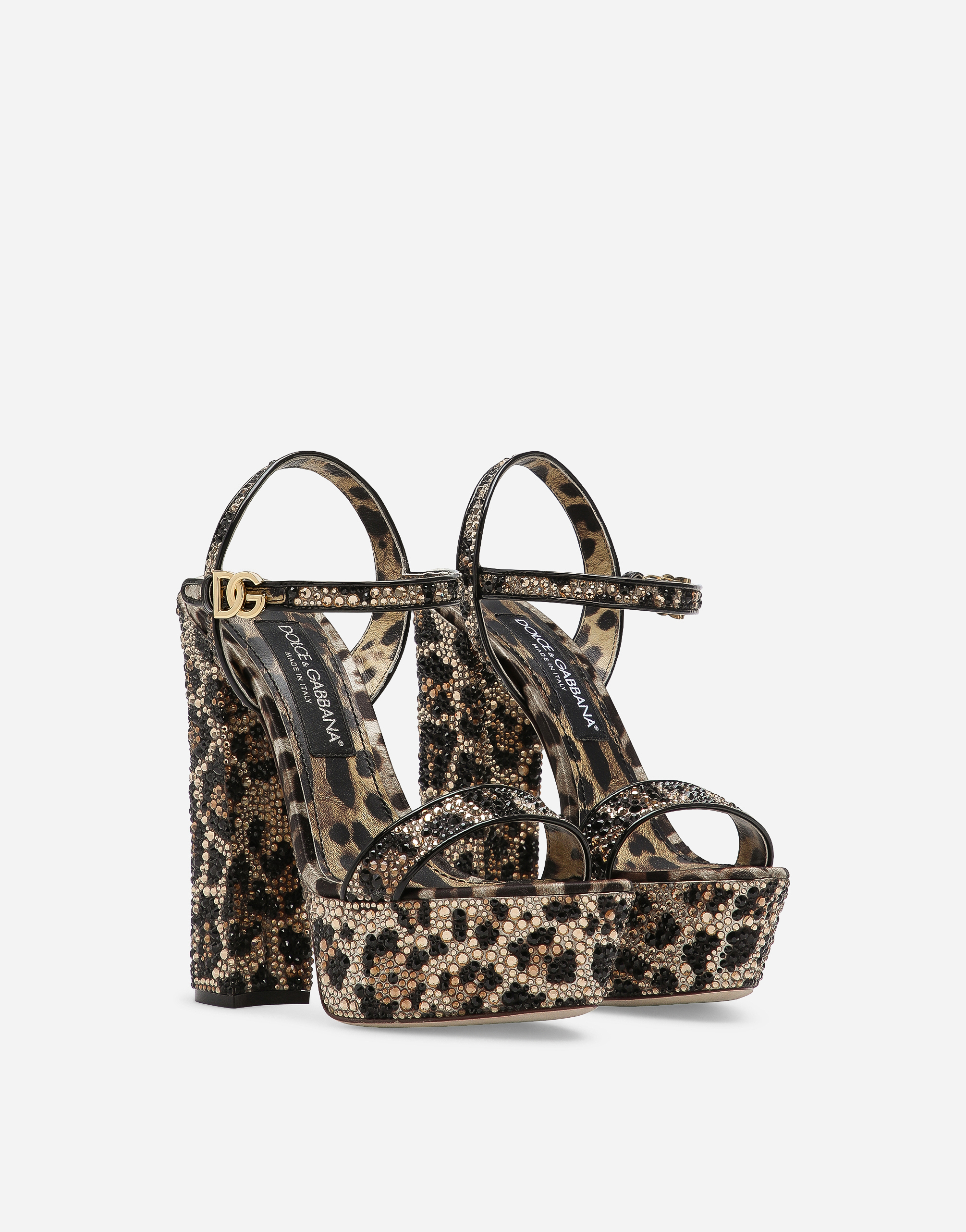 Shop Dolce & Gabbana Satin Platform Sandals With Fusible Rhinestones In Animal Print