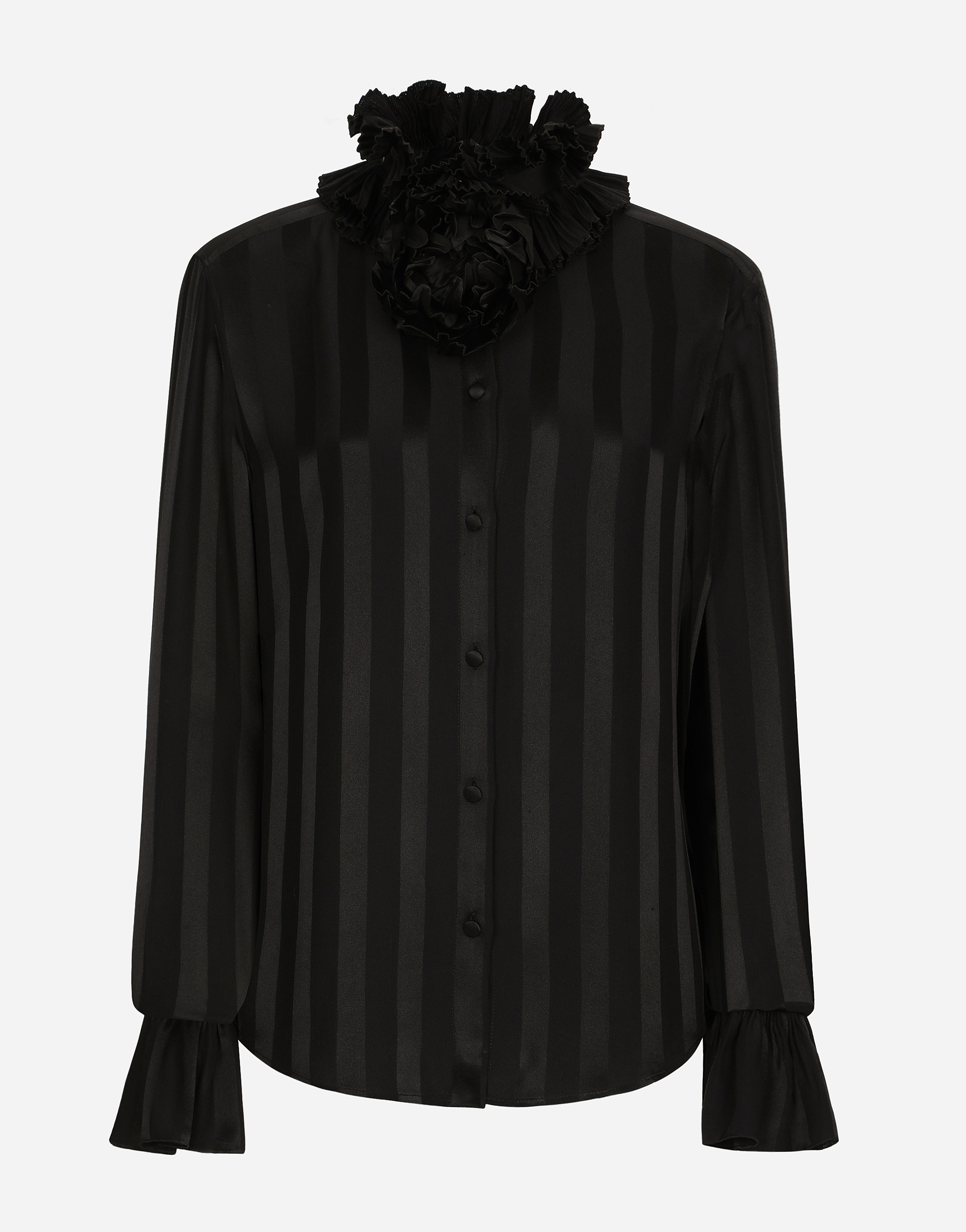 Silk jacquard shirt with pleated cuffs and collar