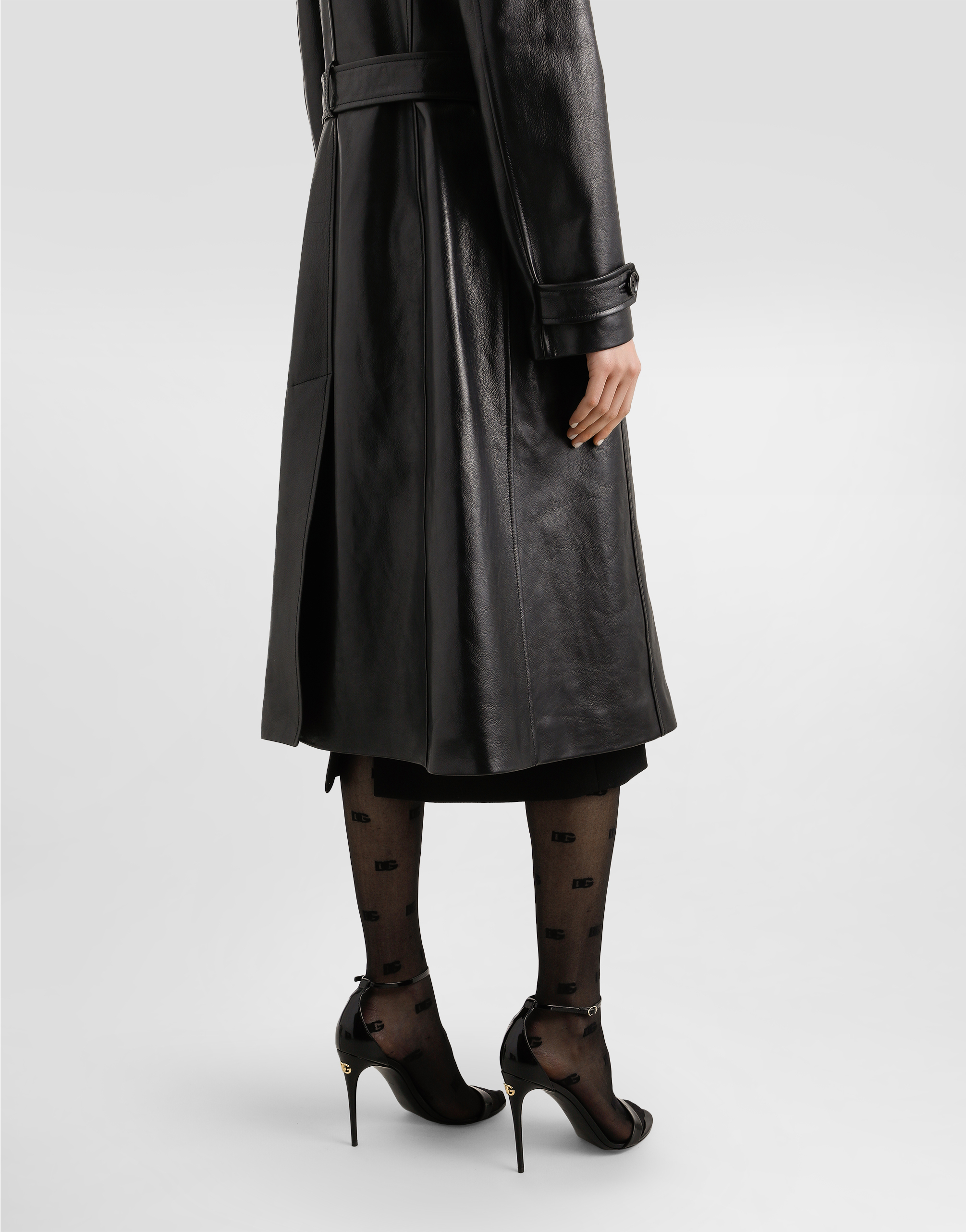 Dolce & Gabbana Single-breasted Calf Leather Coat In Black
