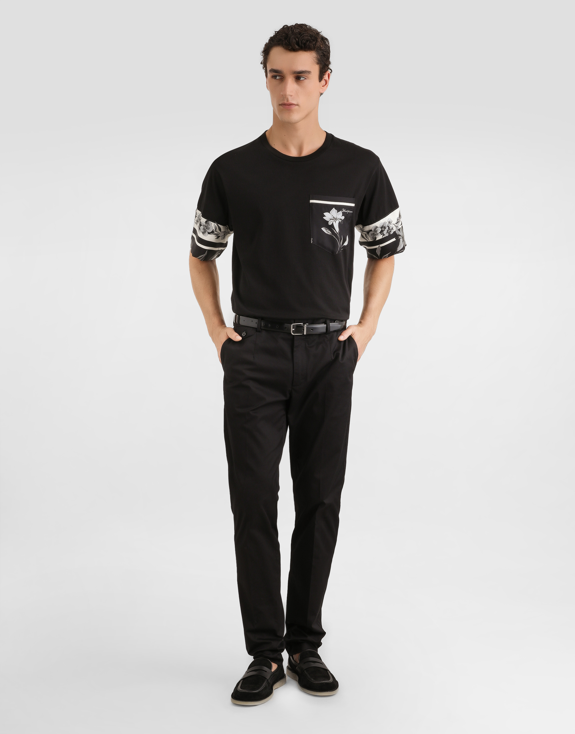 Dolce & Gabbana Cotton And Silk T-shirt With Print In Black