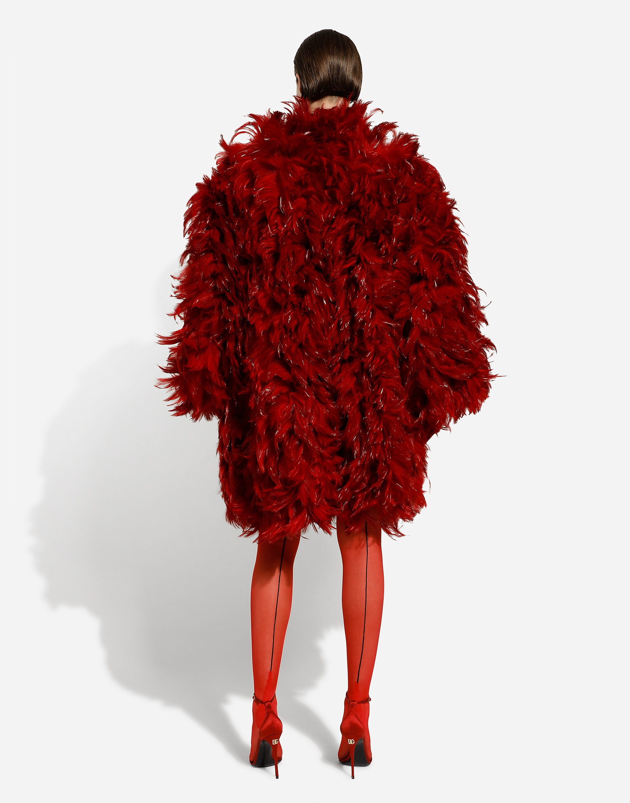 DOLCE & GABBANA ORGANZA COAT WITH ROOSTER FEATHER EMBELLISHMENT