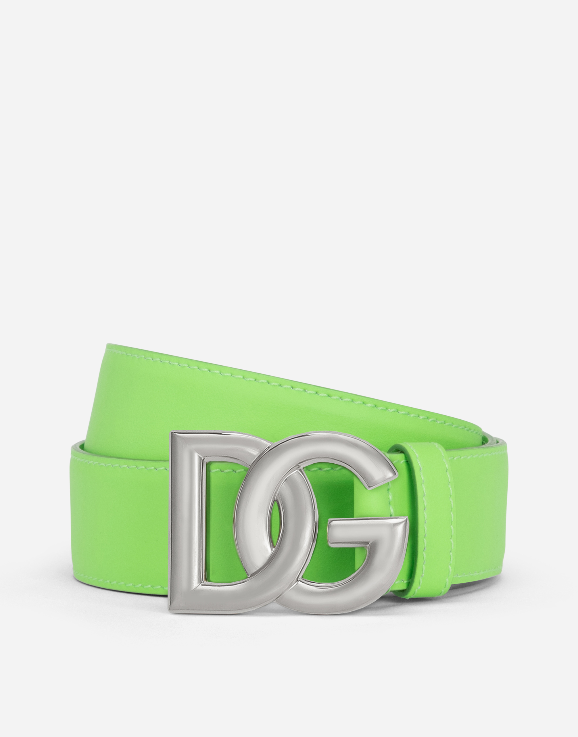 Dolce & Gabbana Calfskin Belt With Dg Logo In Intense Green