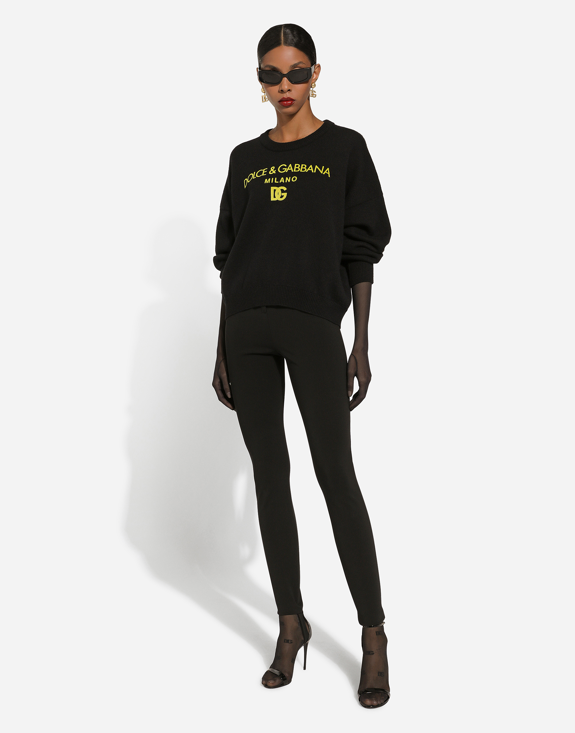 Shop Dolce & Gabbana Jersey Milano Rib Leggings With Stirrups In ブラック