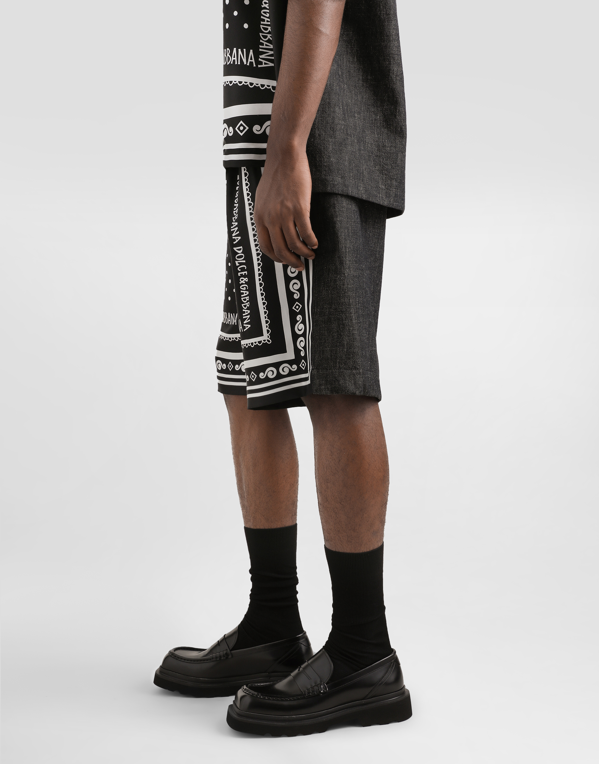 Dolce & Gabbana Printed Silk And Denim Shorts In Multicolor