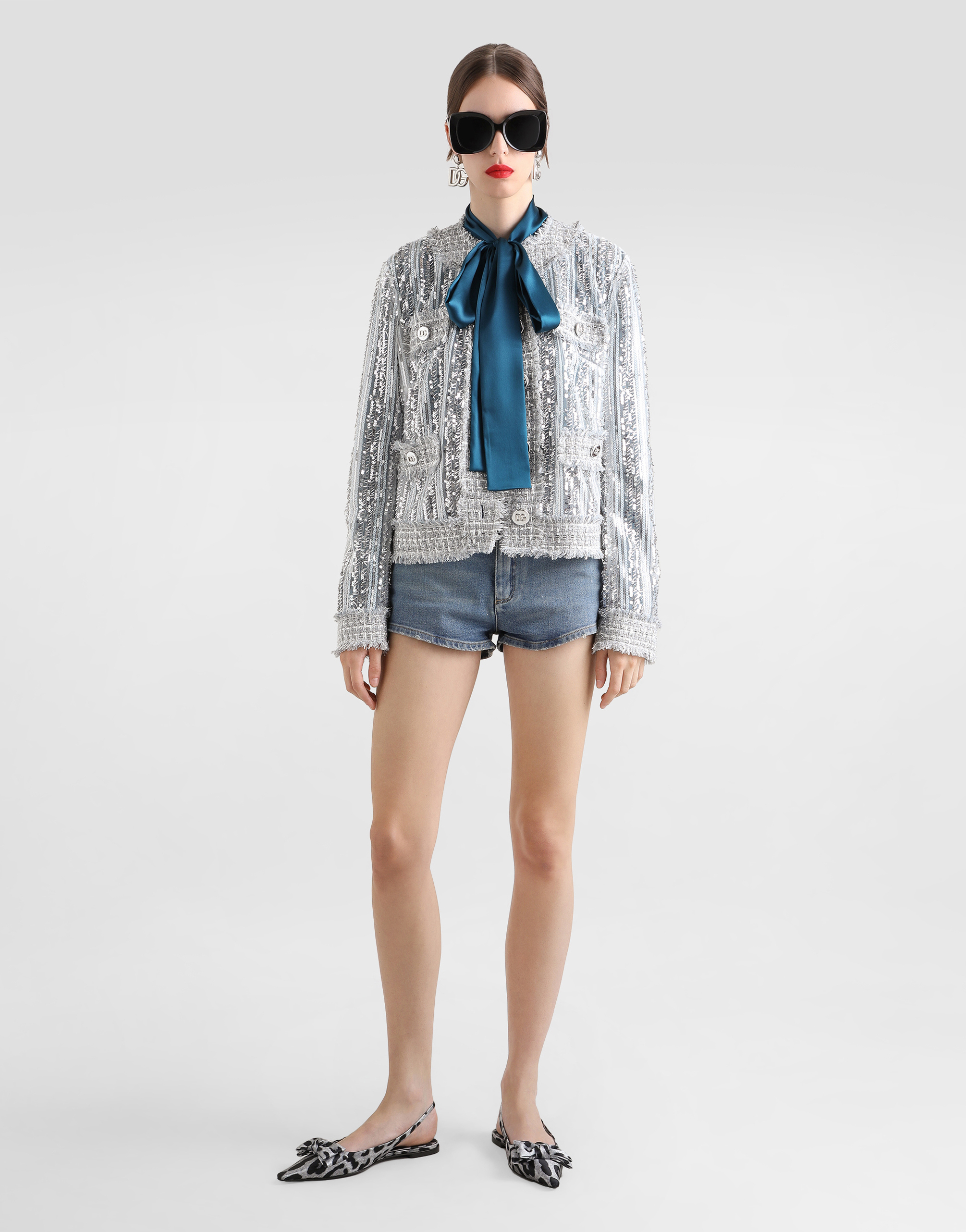 Dolce & Gabbana Tulle Gabbana Jacket With Sequin Embroidery In Silver