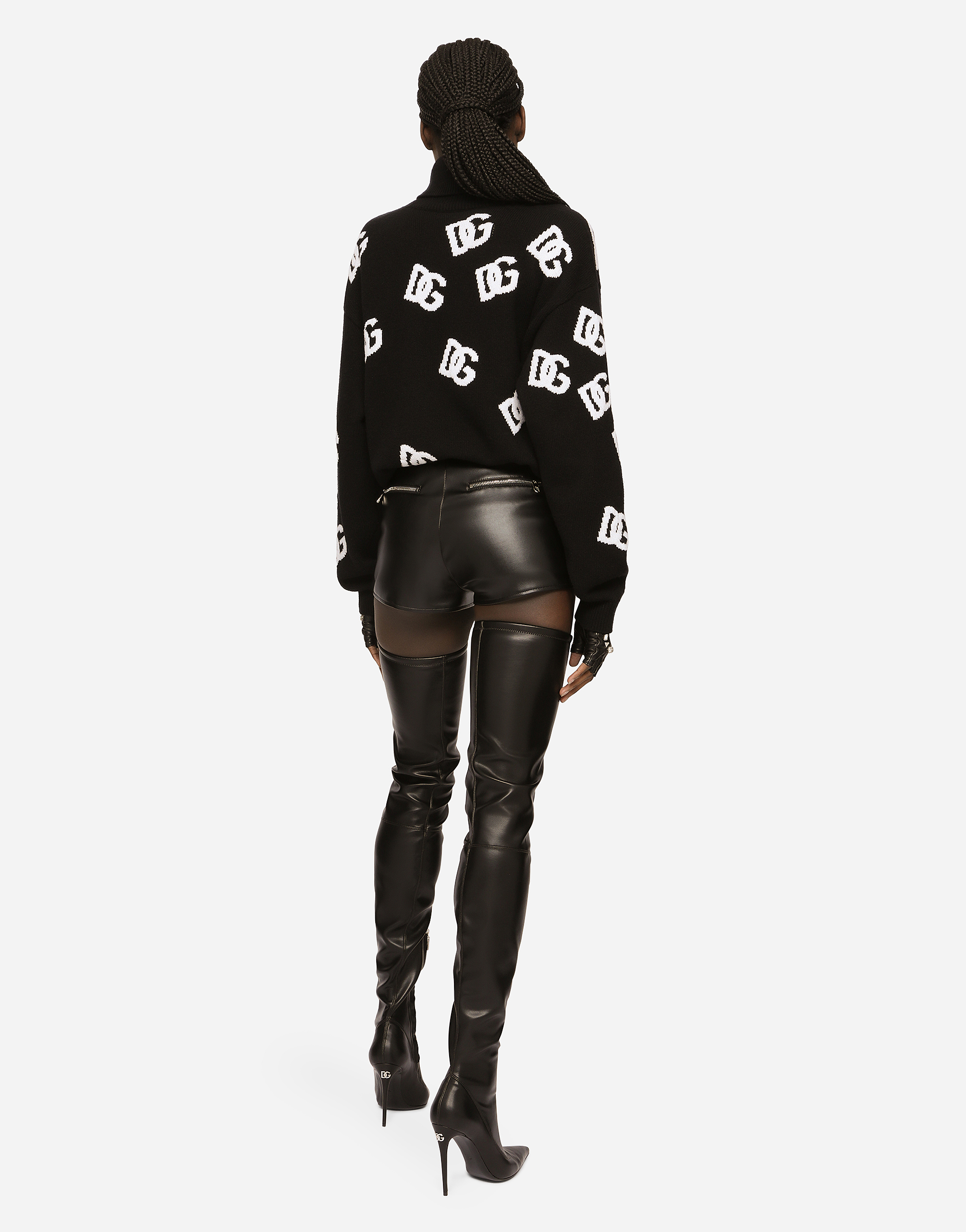 Dolce & Gabbana Black/white Turtleneck Sweater With Dg Inlay In Multicolor