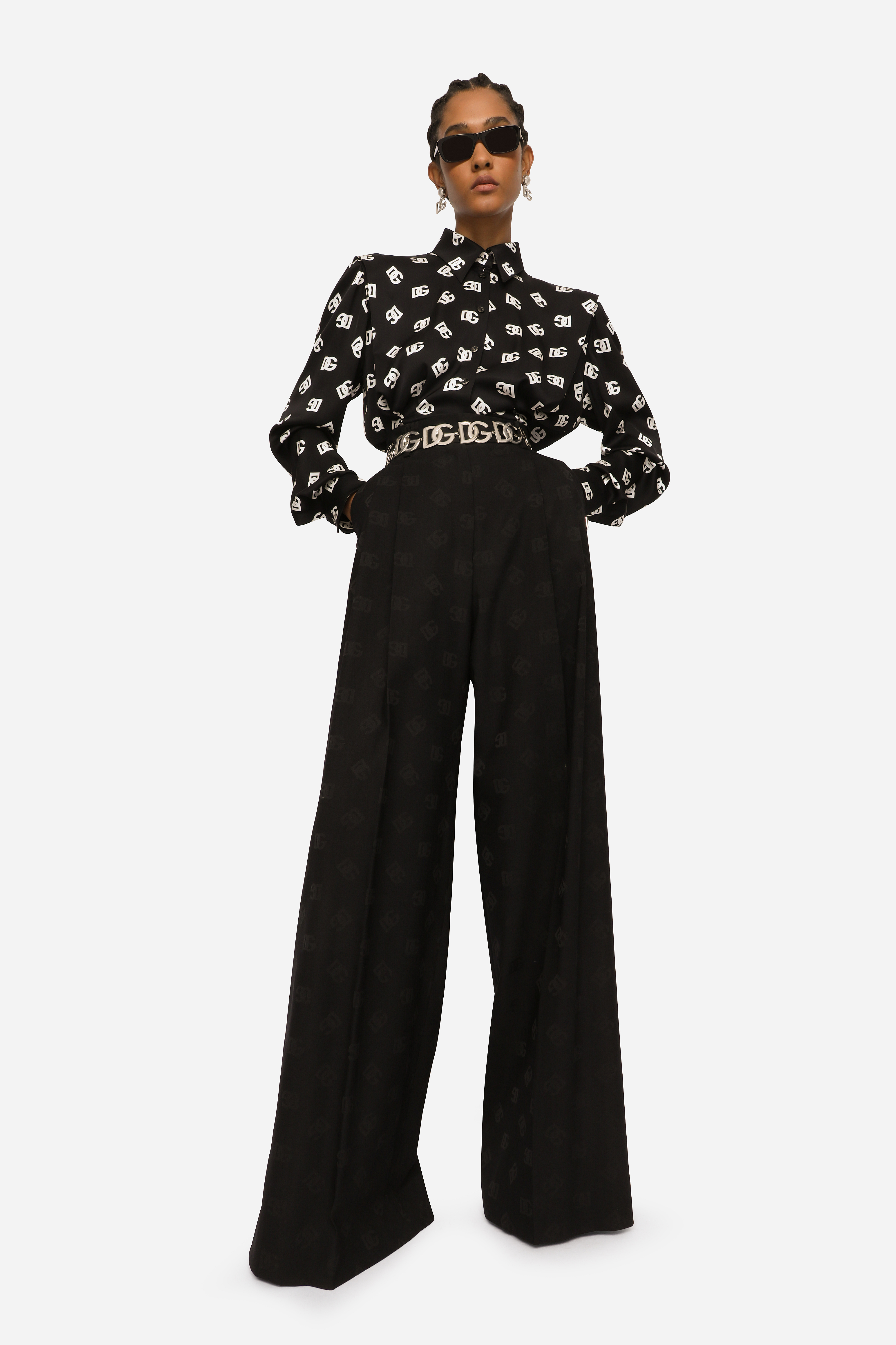 Dolce & Gabbana Logo Silk-blend Charmeuse Shirt In Multicolor