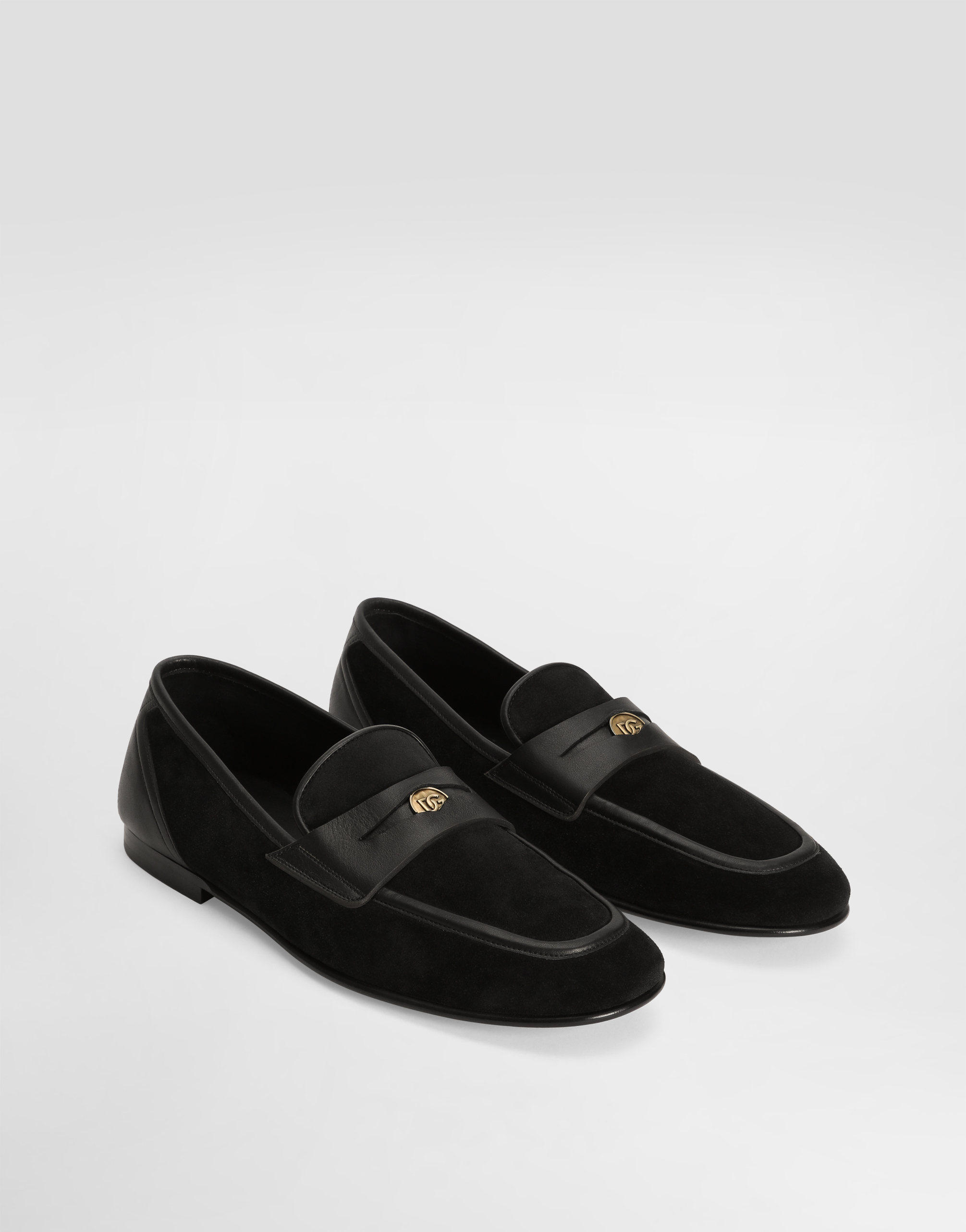 Dolce & Gabbana Ariosto Black Loafers With Metallic Dg Logo Plate On The Front In Leather And Suede Man In Multi