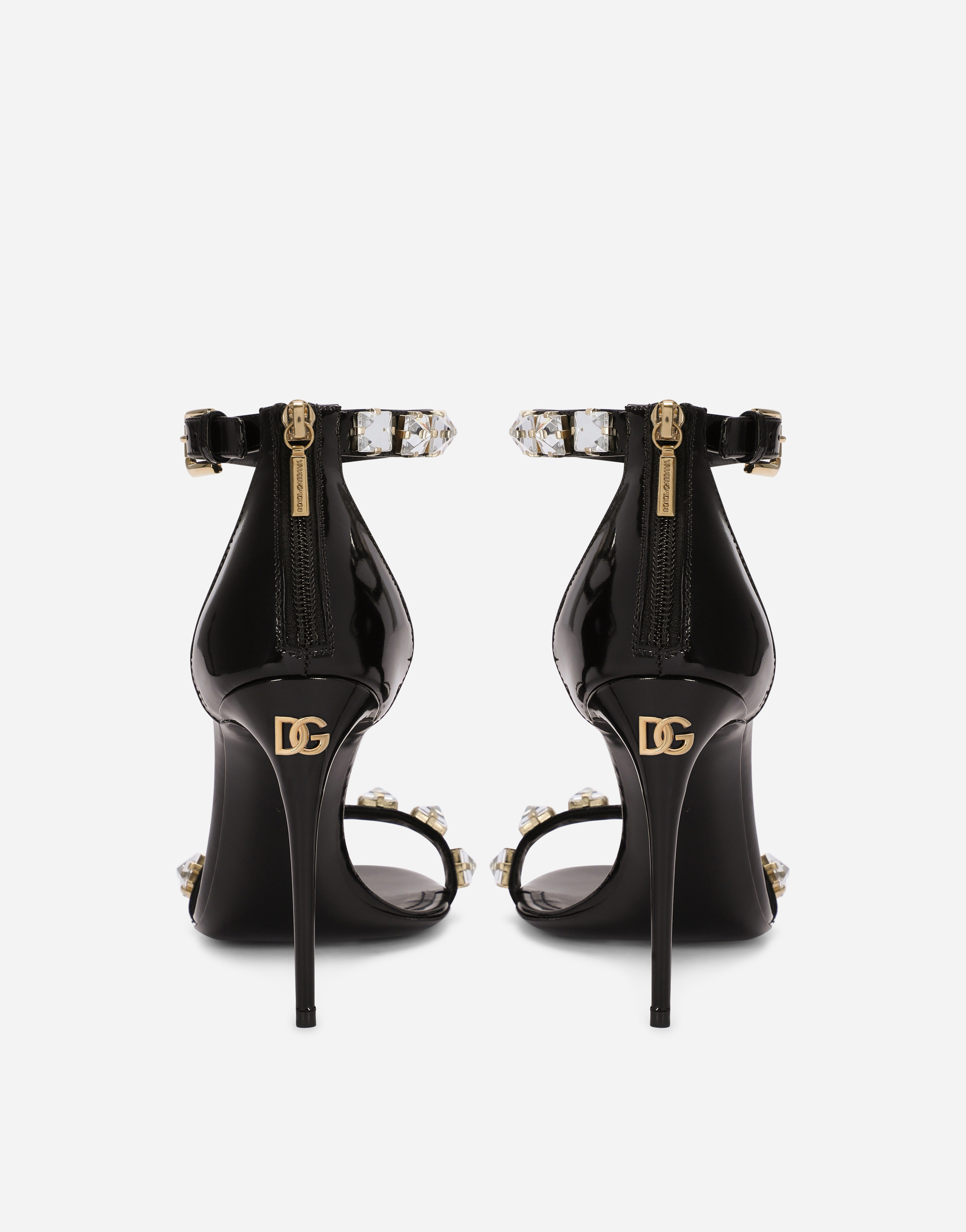 DOLCE & GABBANA POLISHED CALFSKIN SANDALS WITH RHINESTONES