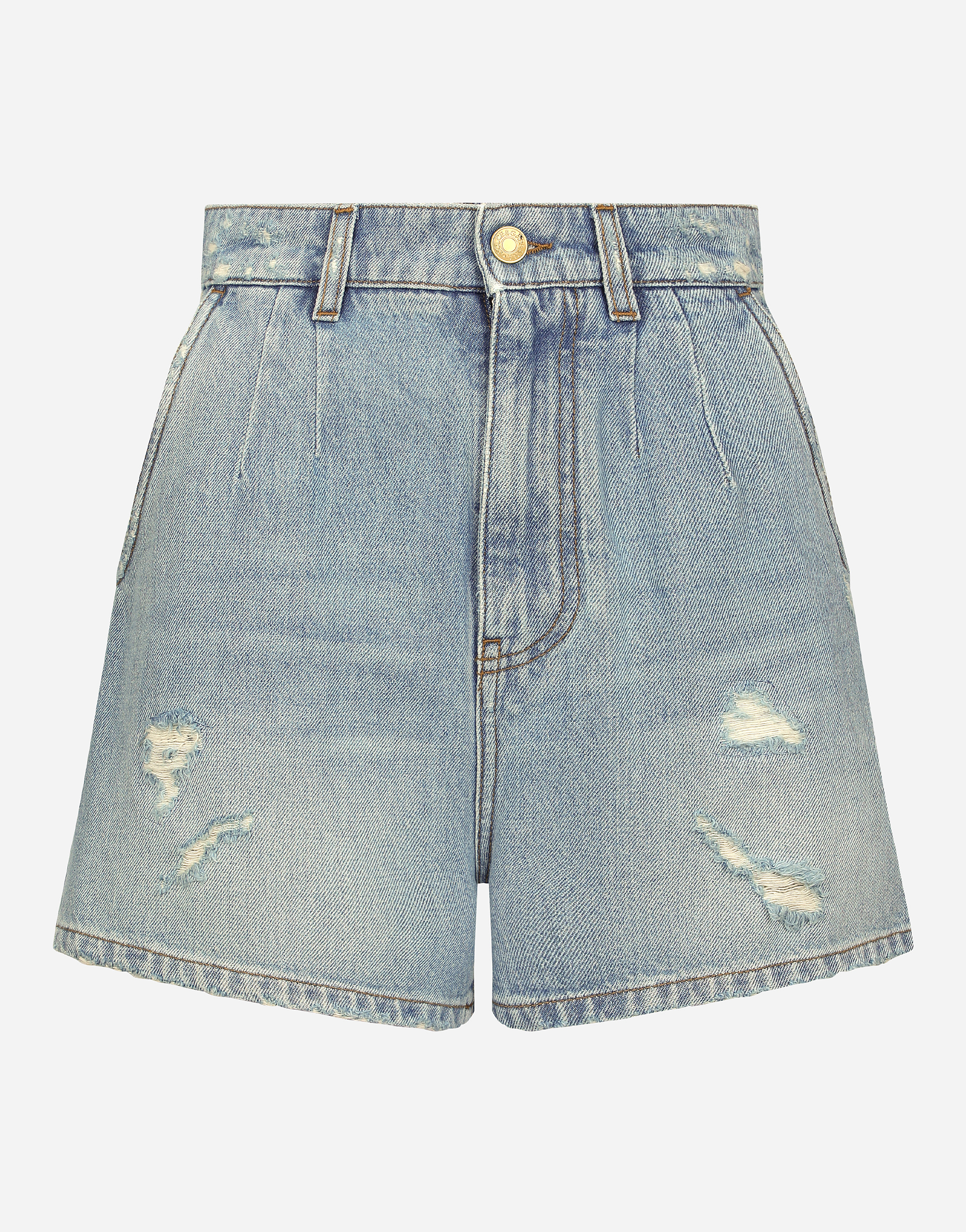 Dolce & Gabbana High-waisted Denim Shorts - Woman Denim And Jeans Multi-colored Cotton