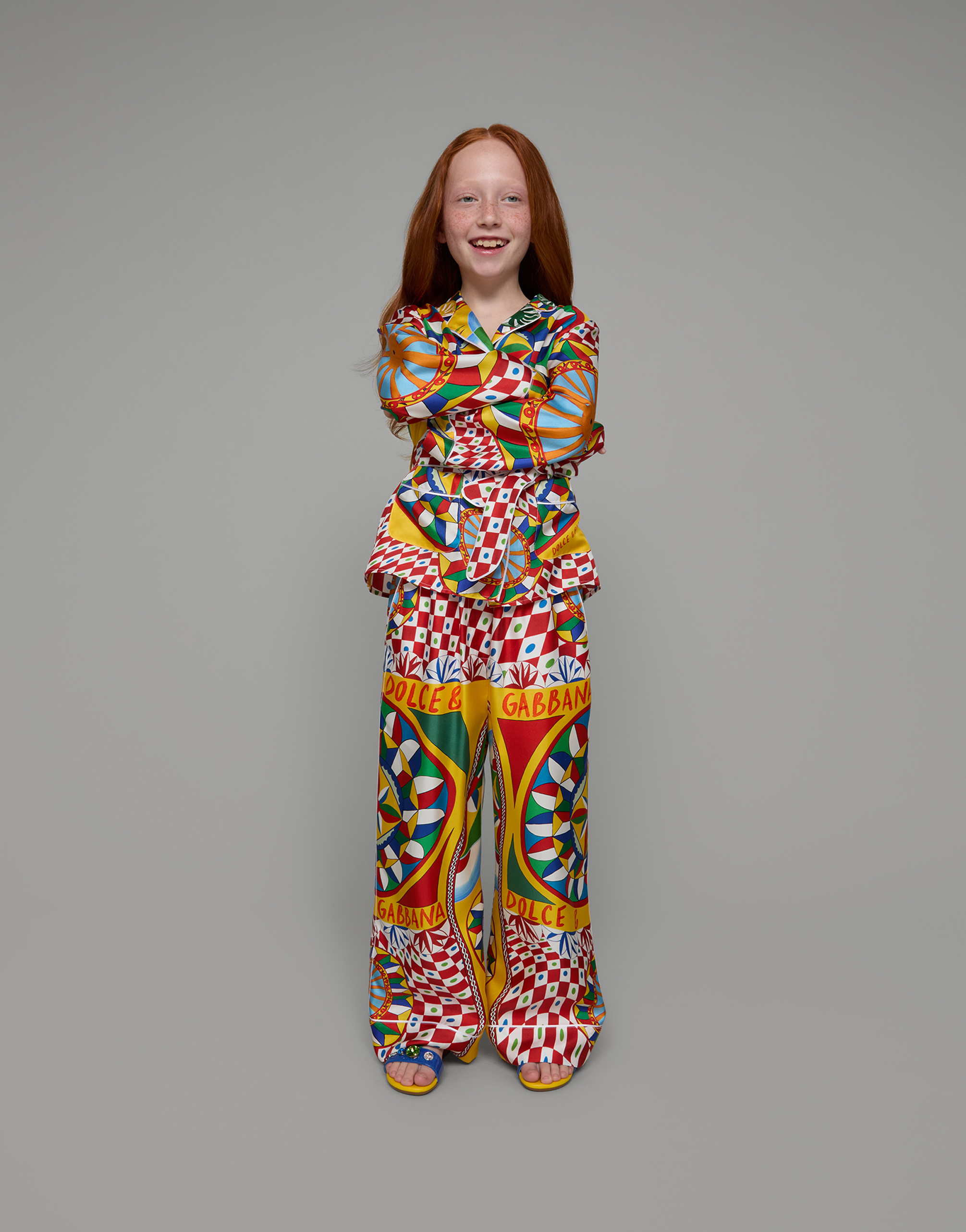 DOLCE & GABBANA CARRETTO-PRINT TWILL PANTS WITH CONTRASTING PIPING