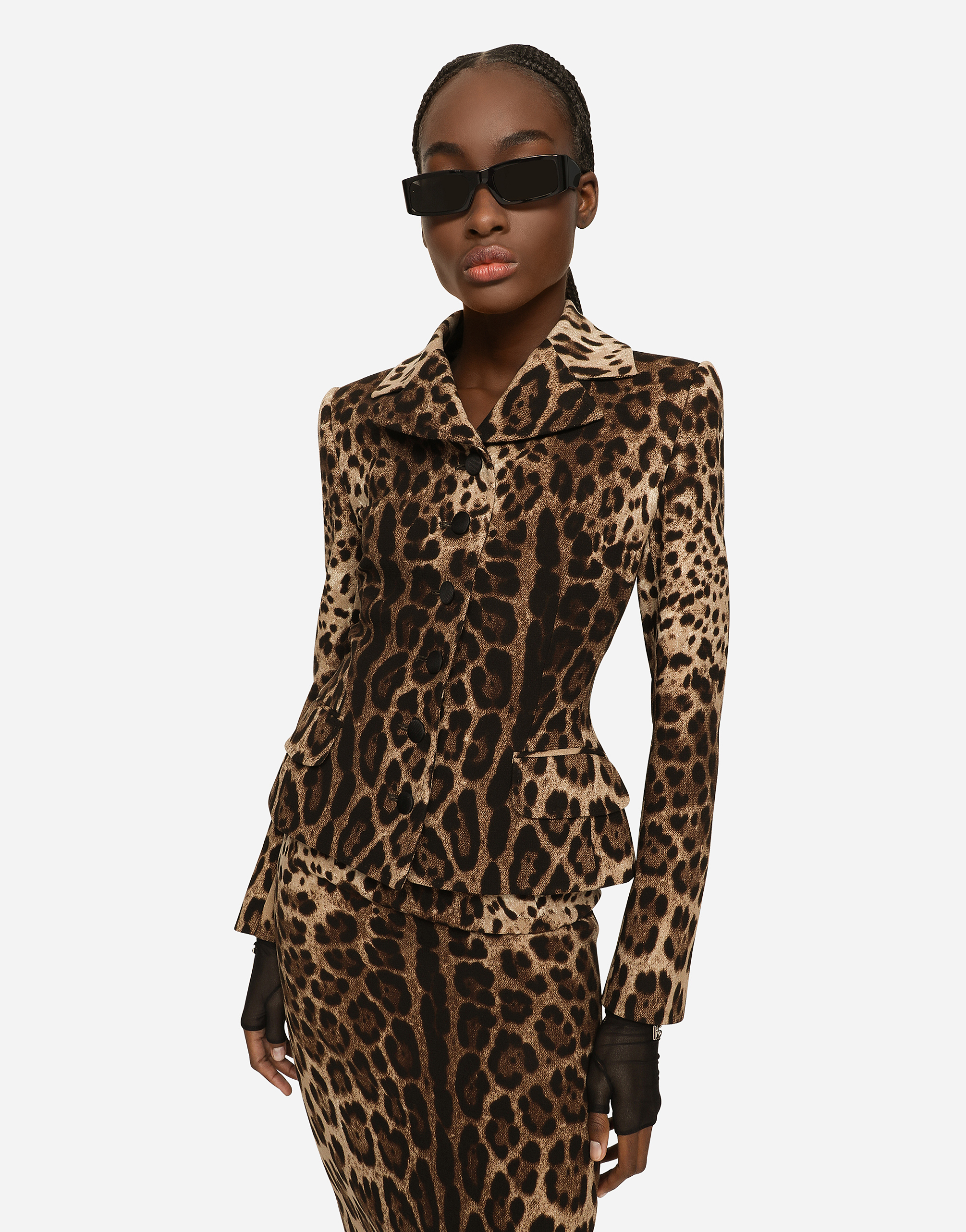 Shop Dolce & Gabbana Single-breasted Double Crepe Jacket With Leopard Print In Animal Print