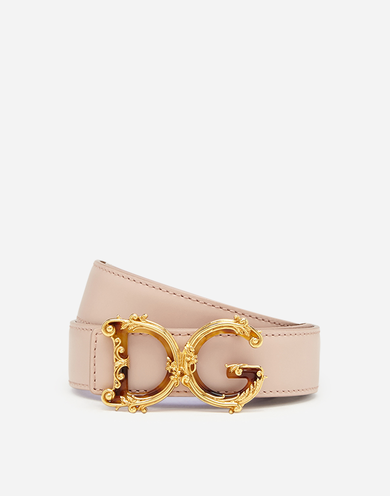 Dolce & Gabbana Leather Belt With Dg Baroque Logo - Woman Belts Blush