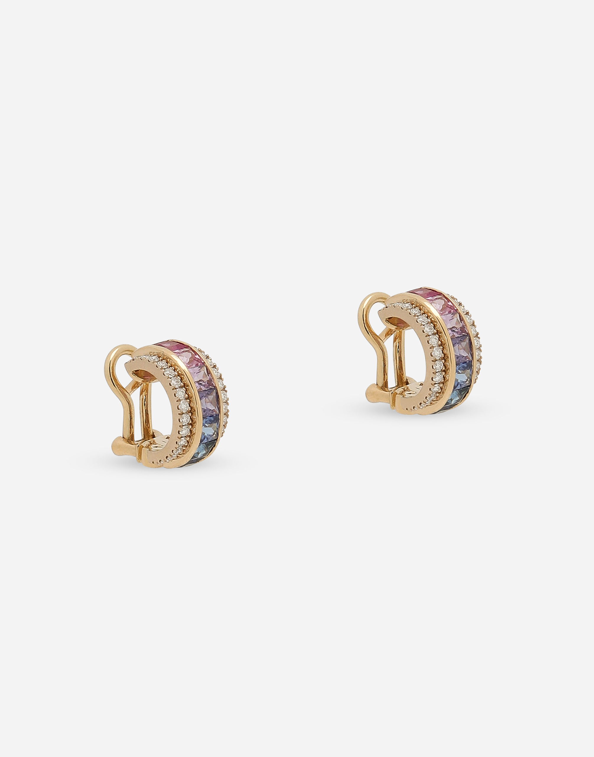 Shop Dolce & Gabbana Rainbow Earrings In Yellow Gold 18kt With Multicolor Sapphires And Diamonds