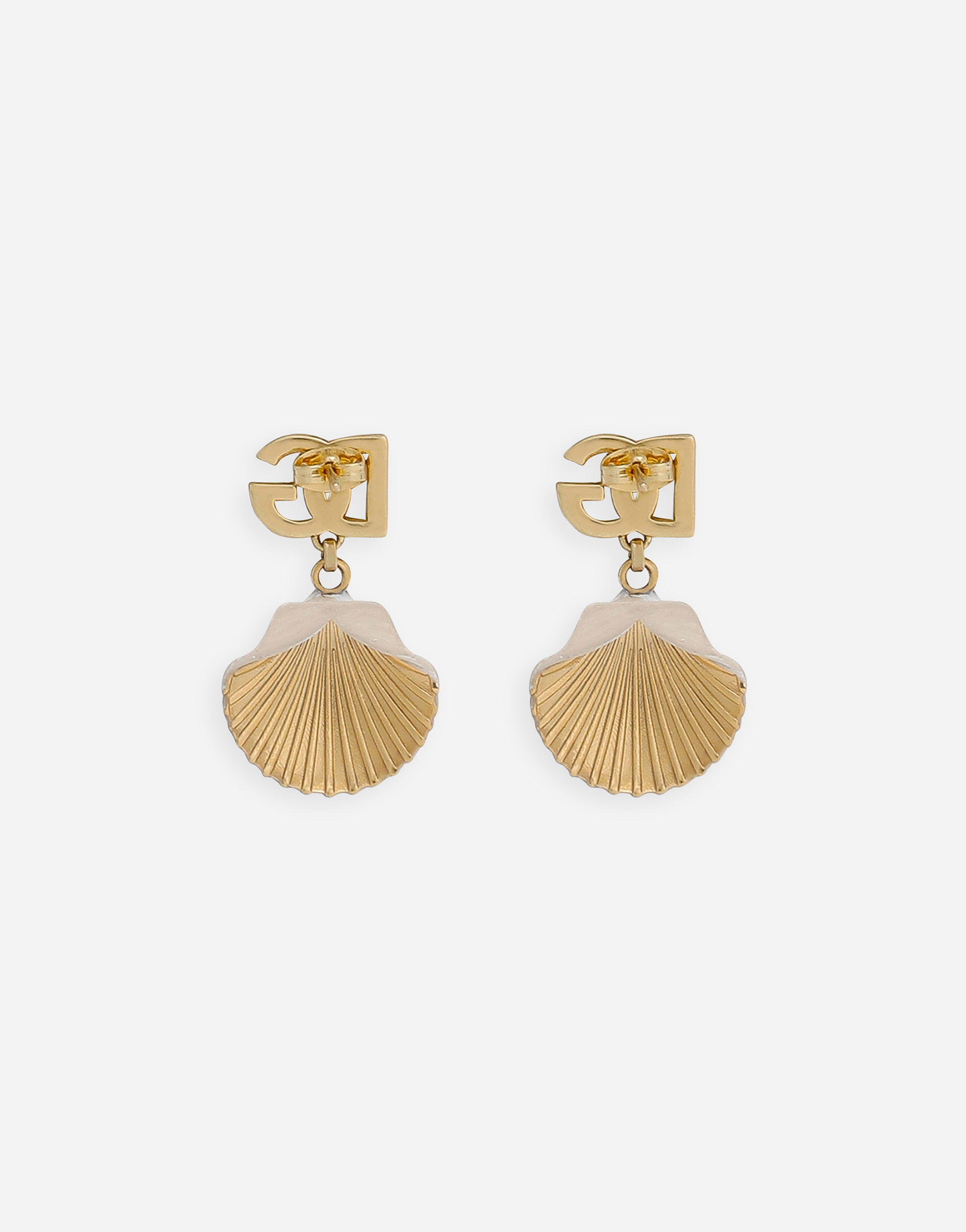 Dolce & Gabbana Earrings With Dg Logo And Shell In ゴールド