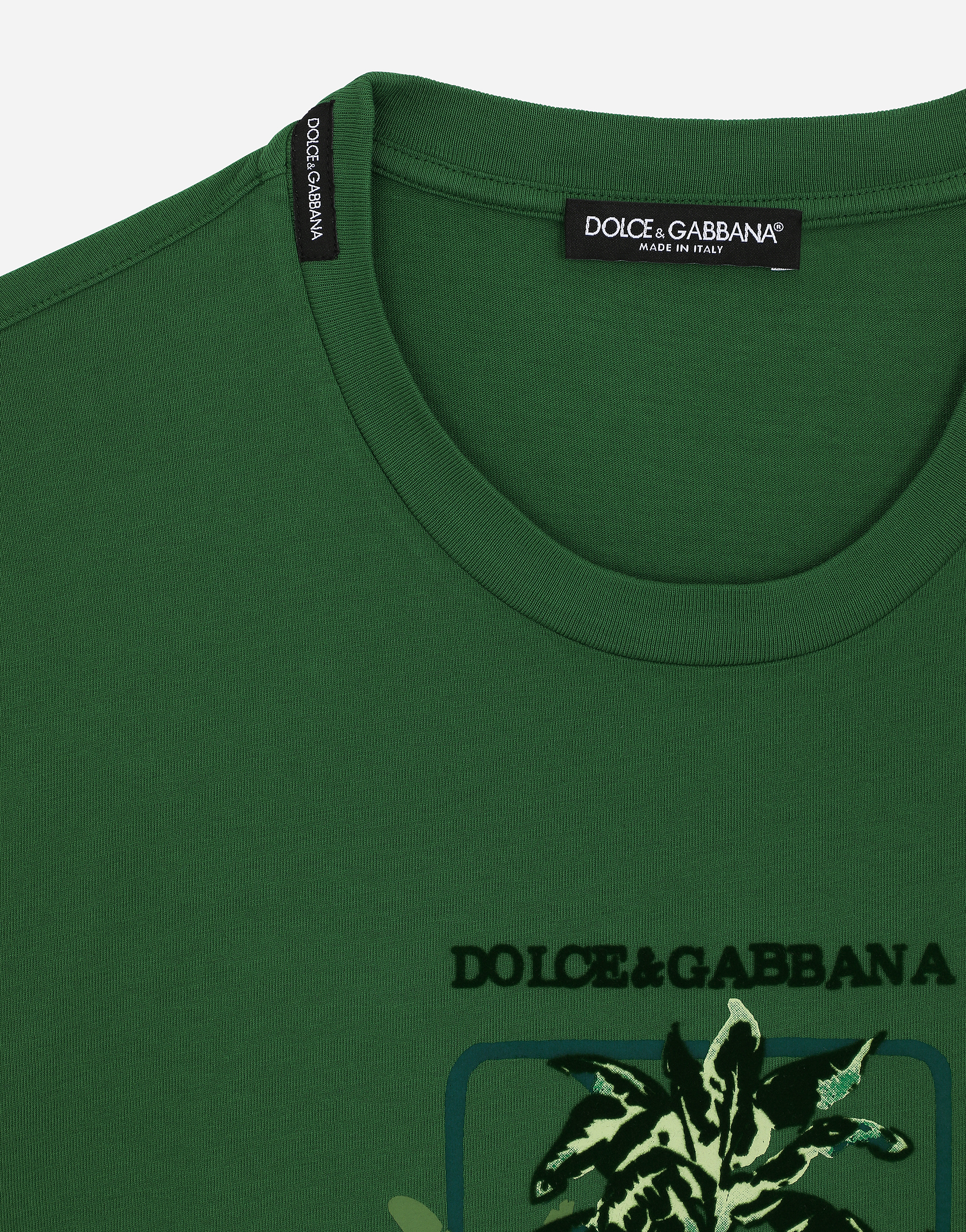 Shop Dolce & Gabbana Short-sleeved Cotton T-shirt With Banana Tree Print In Green