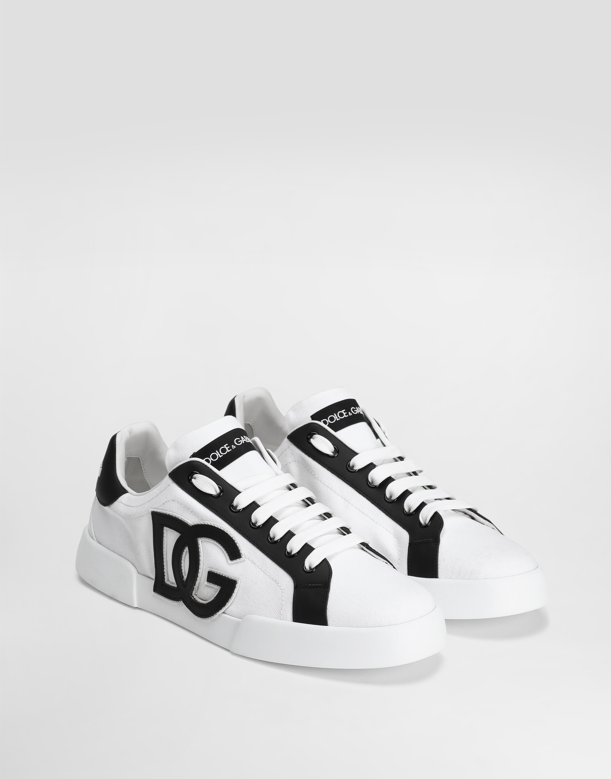 Dolce & Gabbana Portofino Light Strobel Sneakers In Canvas And Calfskin In White