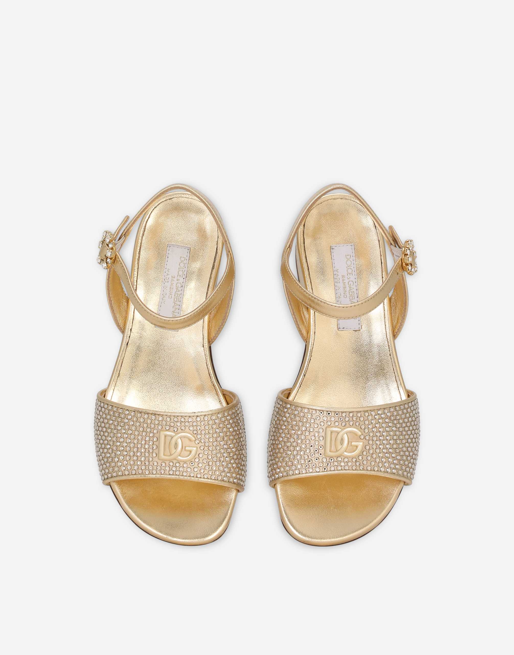 DOLCE & GABBANA FOILED NAPPA LEATHER SANDALS WITH FUSIBLE-RHINESTONES