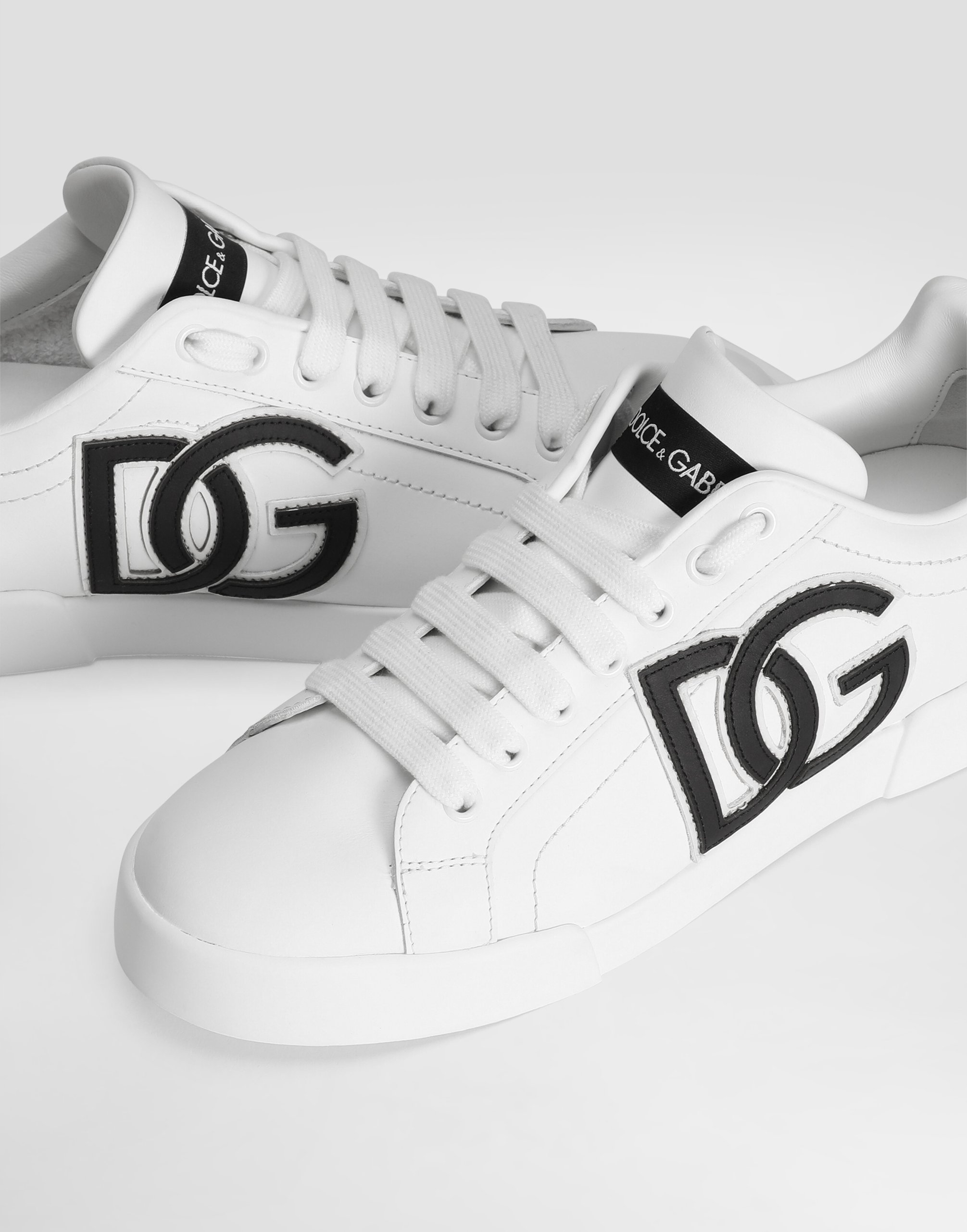 Dolce & Gabbana Calfskin Portofino Sneakers With Dg Logo In Multi