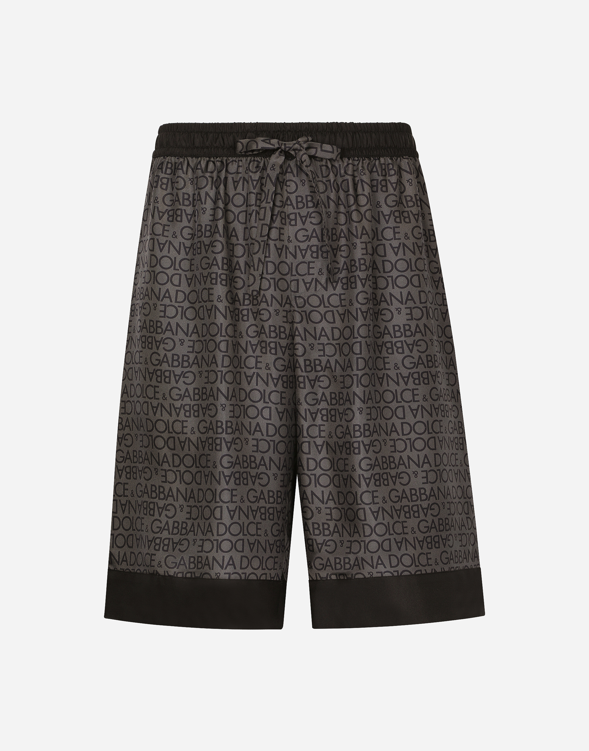DOLCE & GABBANA SILK TWILL JOGGING SHORTS WITH LOGO PRINT