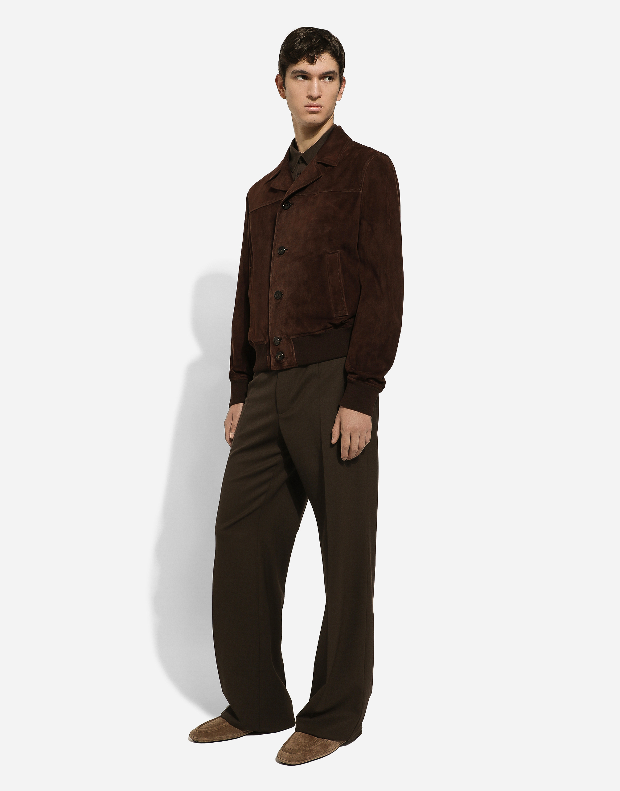 Dolce & Gabbana Suede Bomber Jacket In Brown