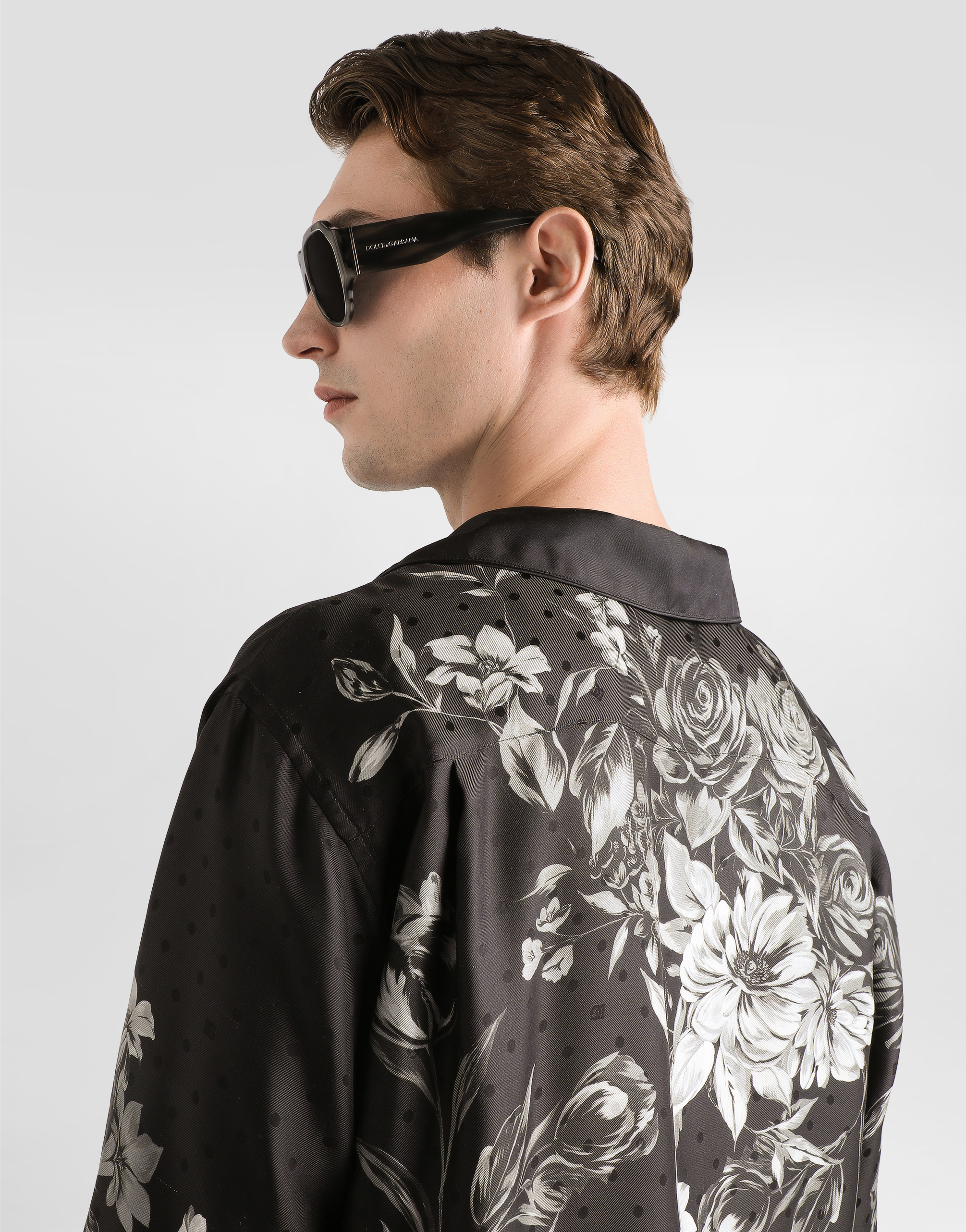 Flower bouquet-print jacquard twill shirt