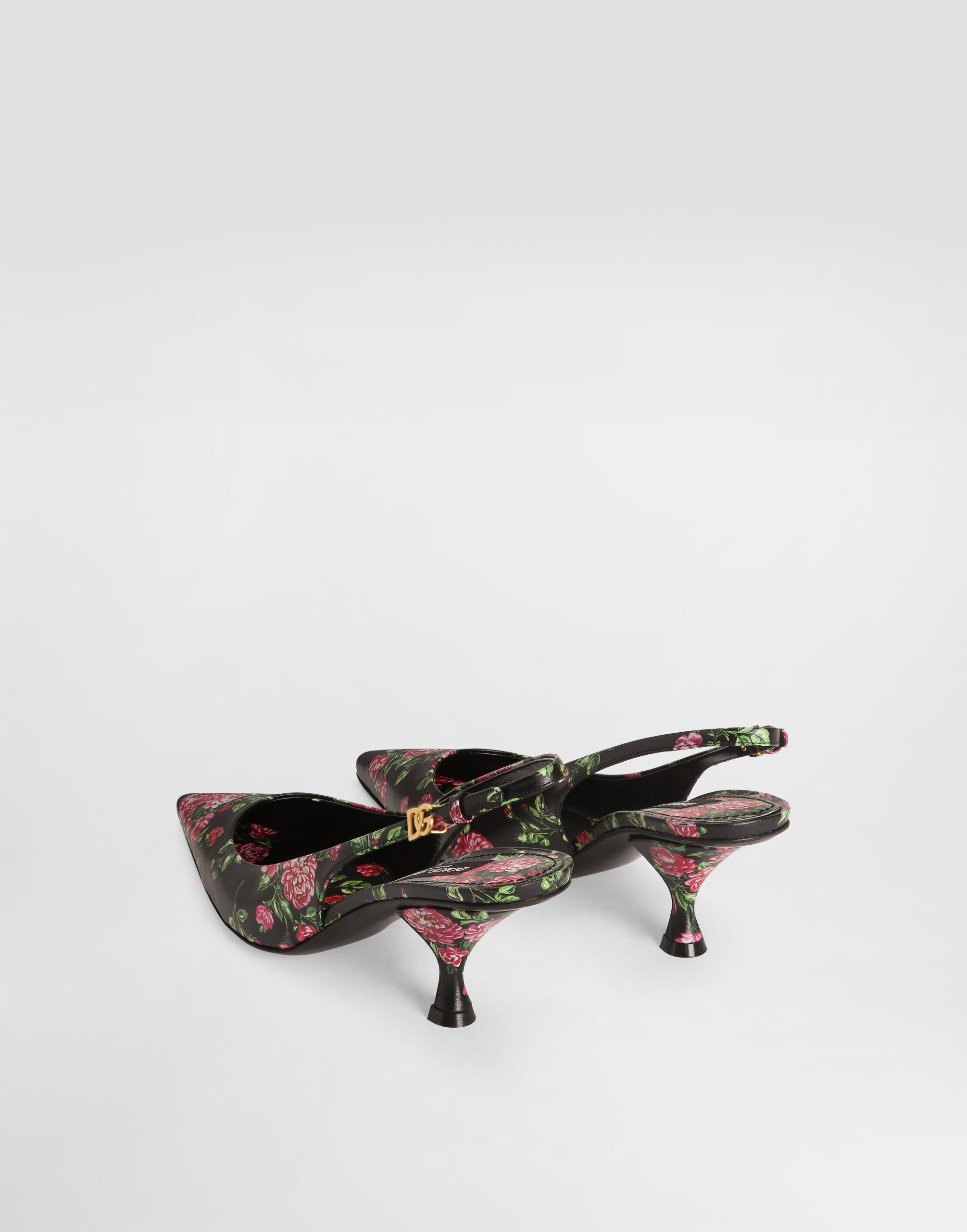 Dolce & Gabbana Lollo Calfskin Slingback With Rose Print In Multi
