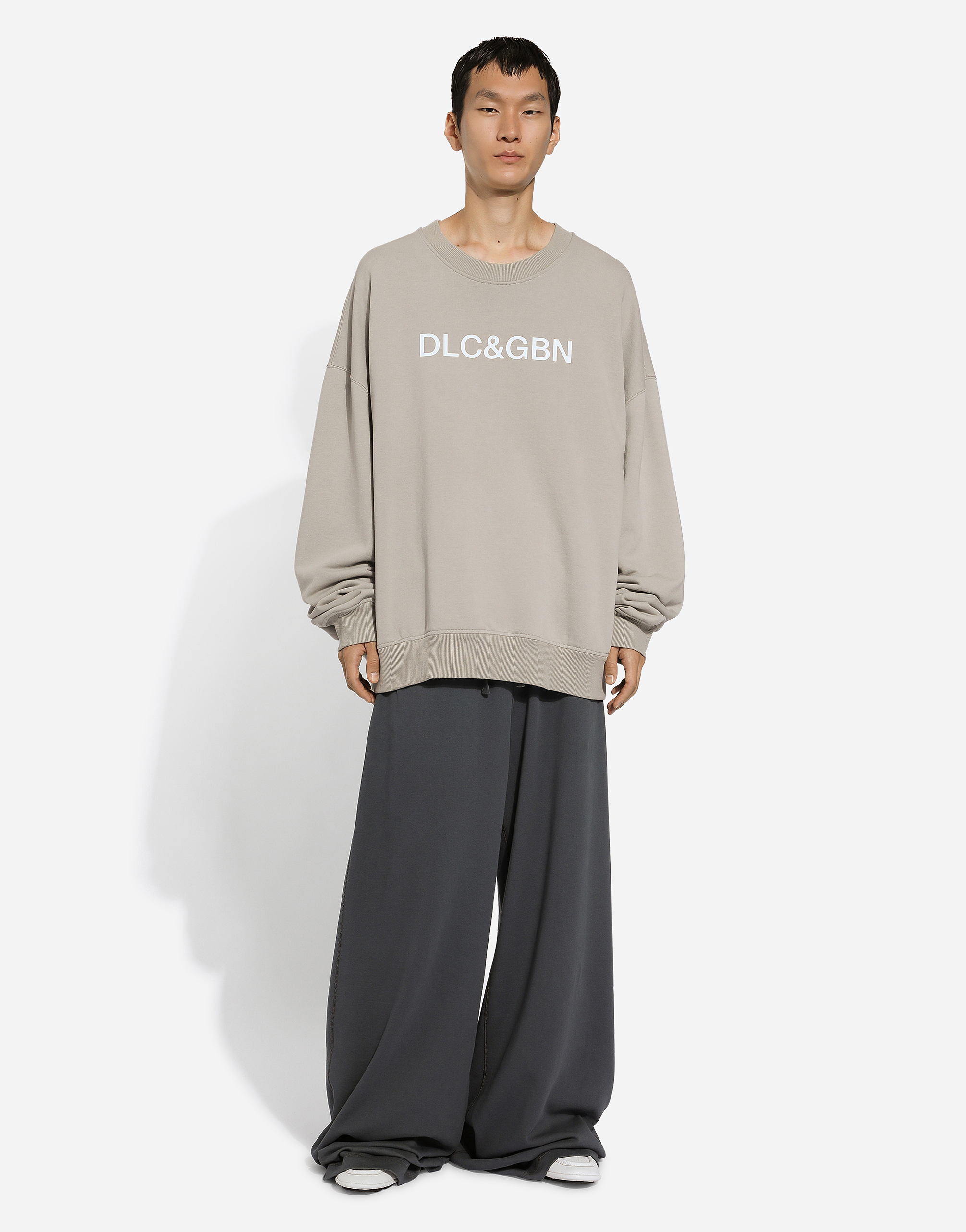 Shop Dolce & Gabbana Round-neck Sweatshirt With Dolce&gabbana Logo Print In Grey