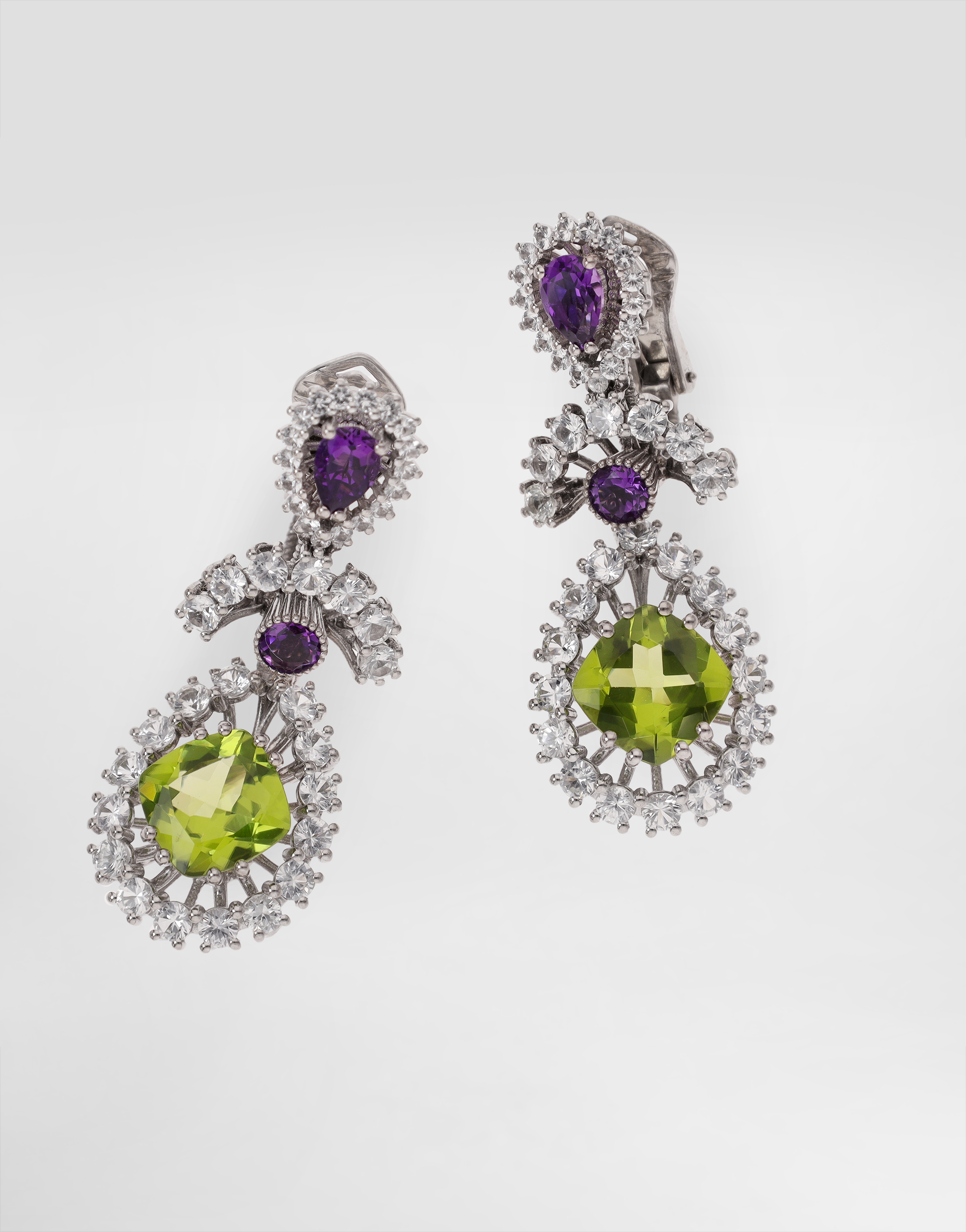 Dolce & Gabbana Eleganza Earrings 18-carat White Gold, Amethysts, Peridots, And Sapphires In Metallic