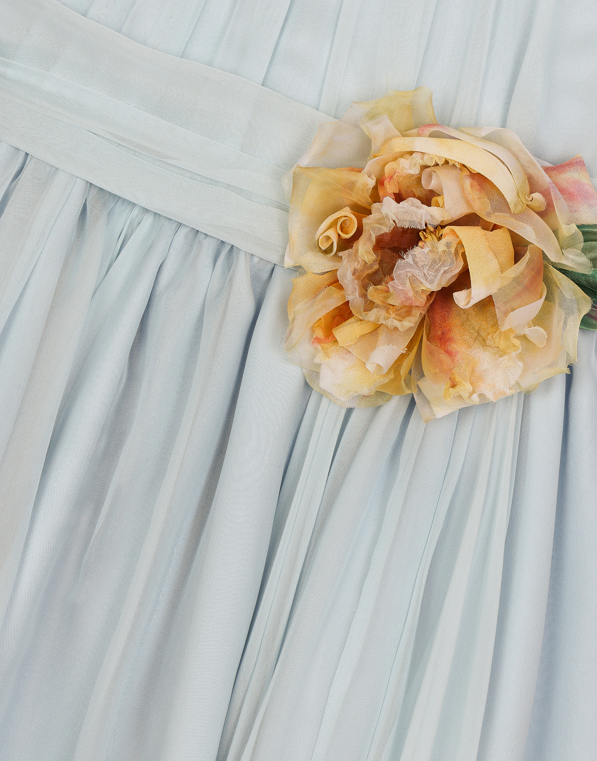 Dolce & Gabbana Chiffon Dress With 3d Flowers In Grey
