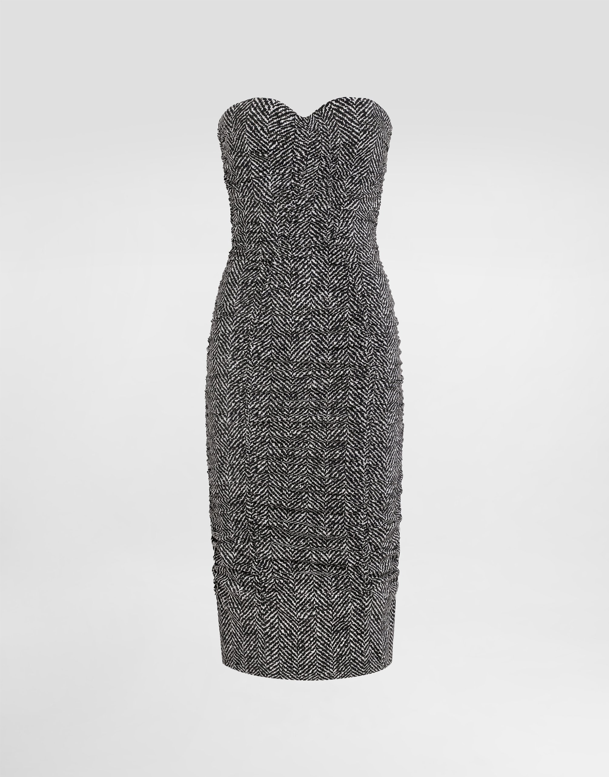 Dolce & Gabbana Habotai Silk Dress With Chevron Print In Gray