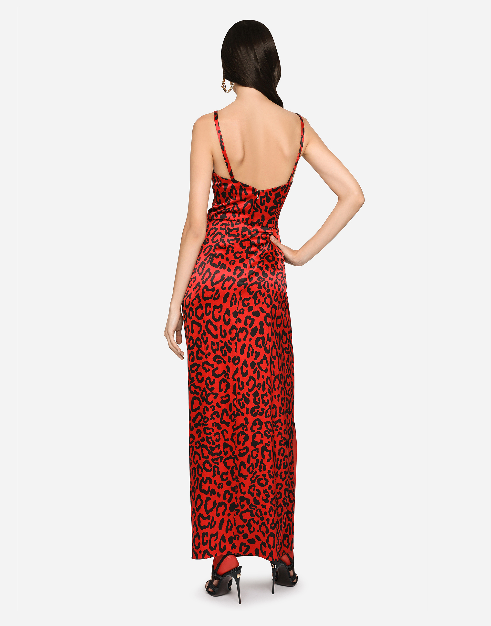 DOLCE & GABBANA LONG LEOPARD-PRINT SATIN DRESS