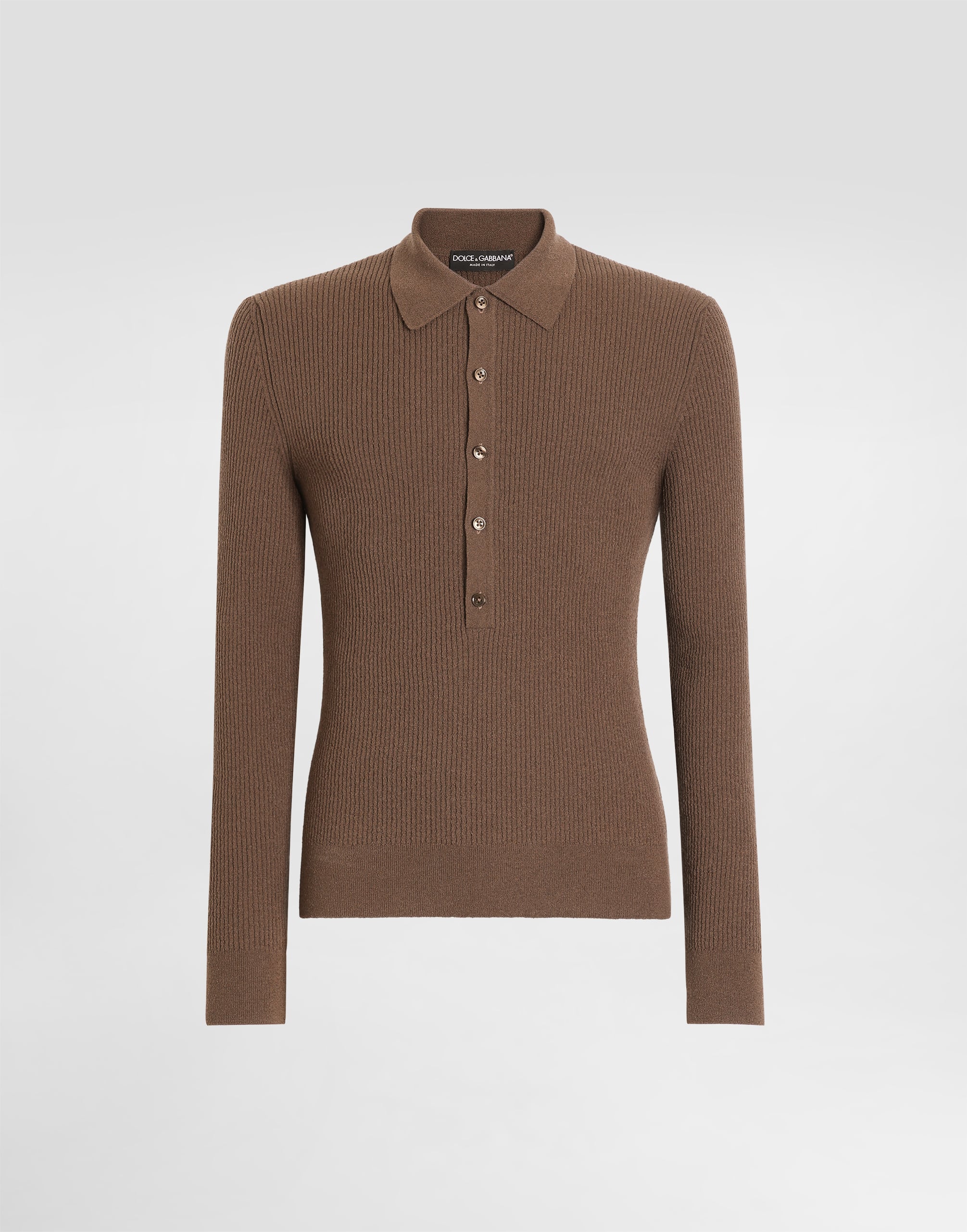 Ribbed wool polo shirt in Brown for Men | Dolce&Gabbana®