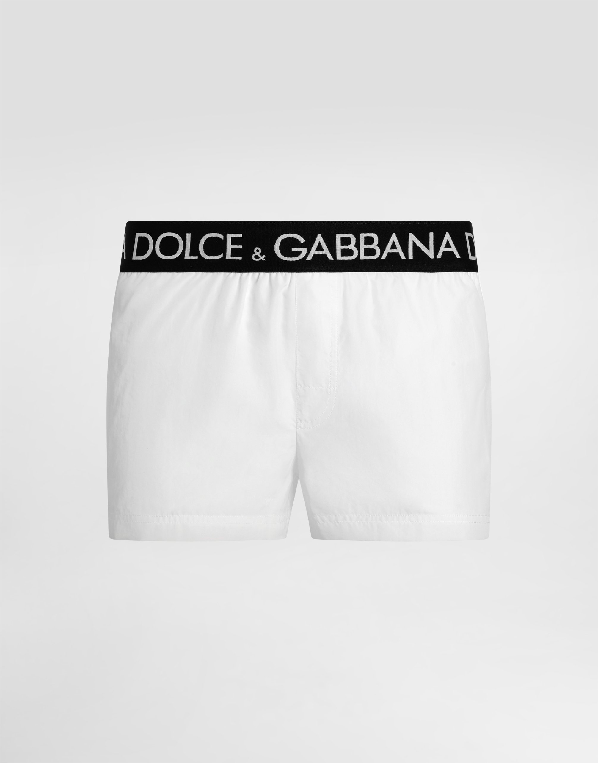 Dolce & Gabbana Short Swim Trunks With Branded Stretch Waistband In White