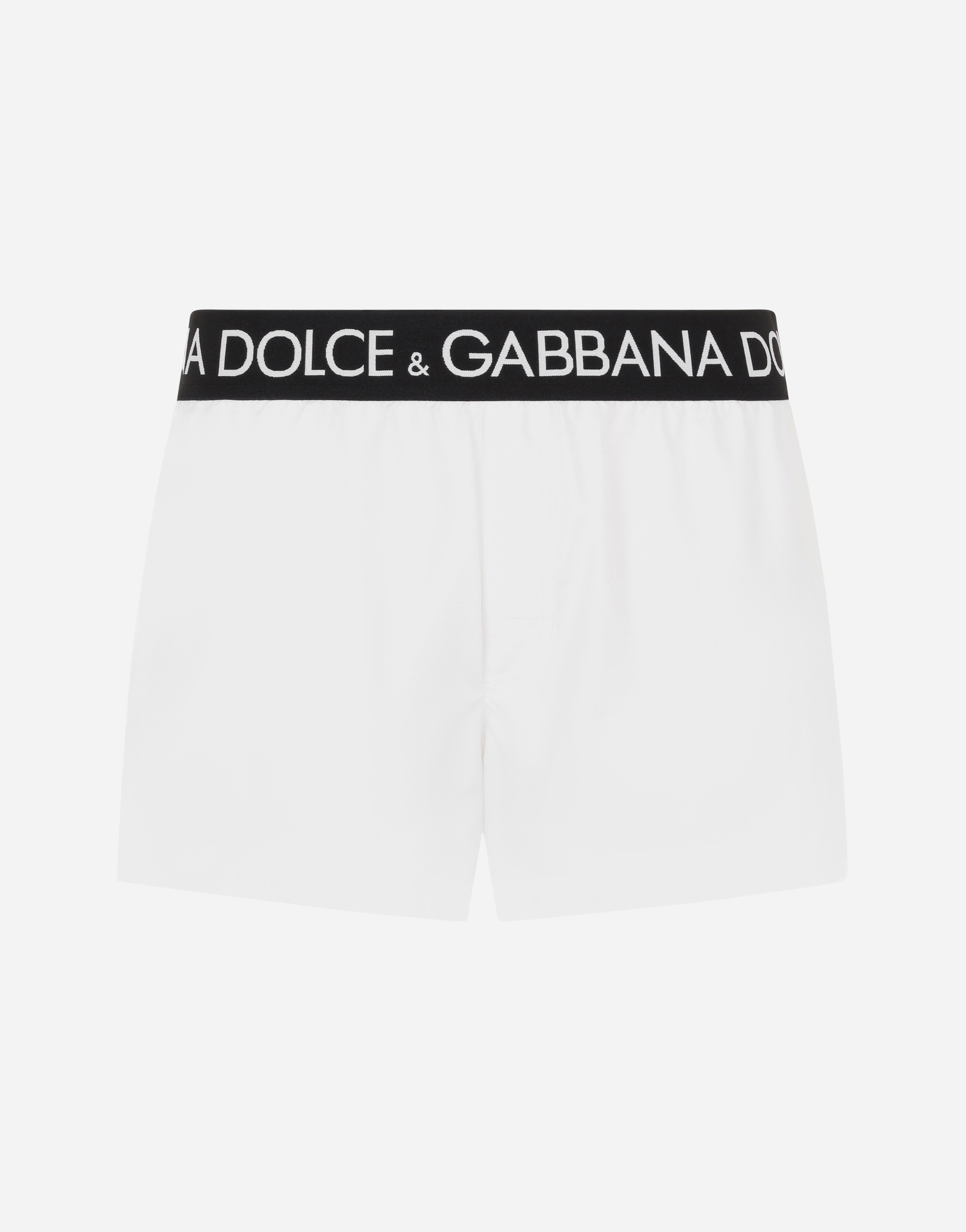 Dolce & Gabbana Short Swim Trunks With Branded Stretch Waistband In White