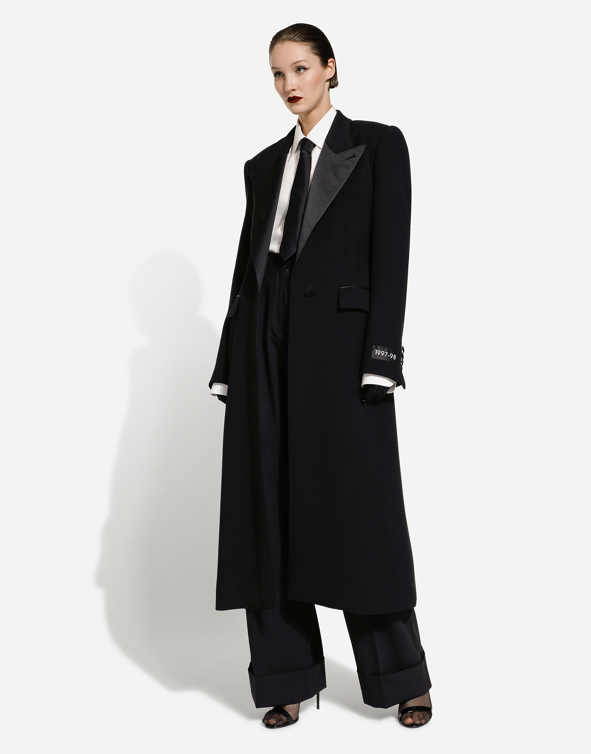 Shop Dolce & Gabbana Long Single-breasted Wool Tuxedo Coat In Black