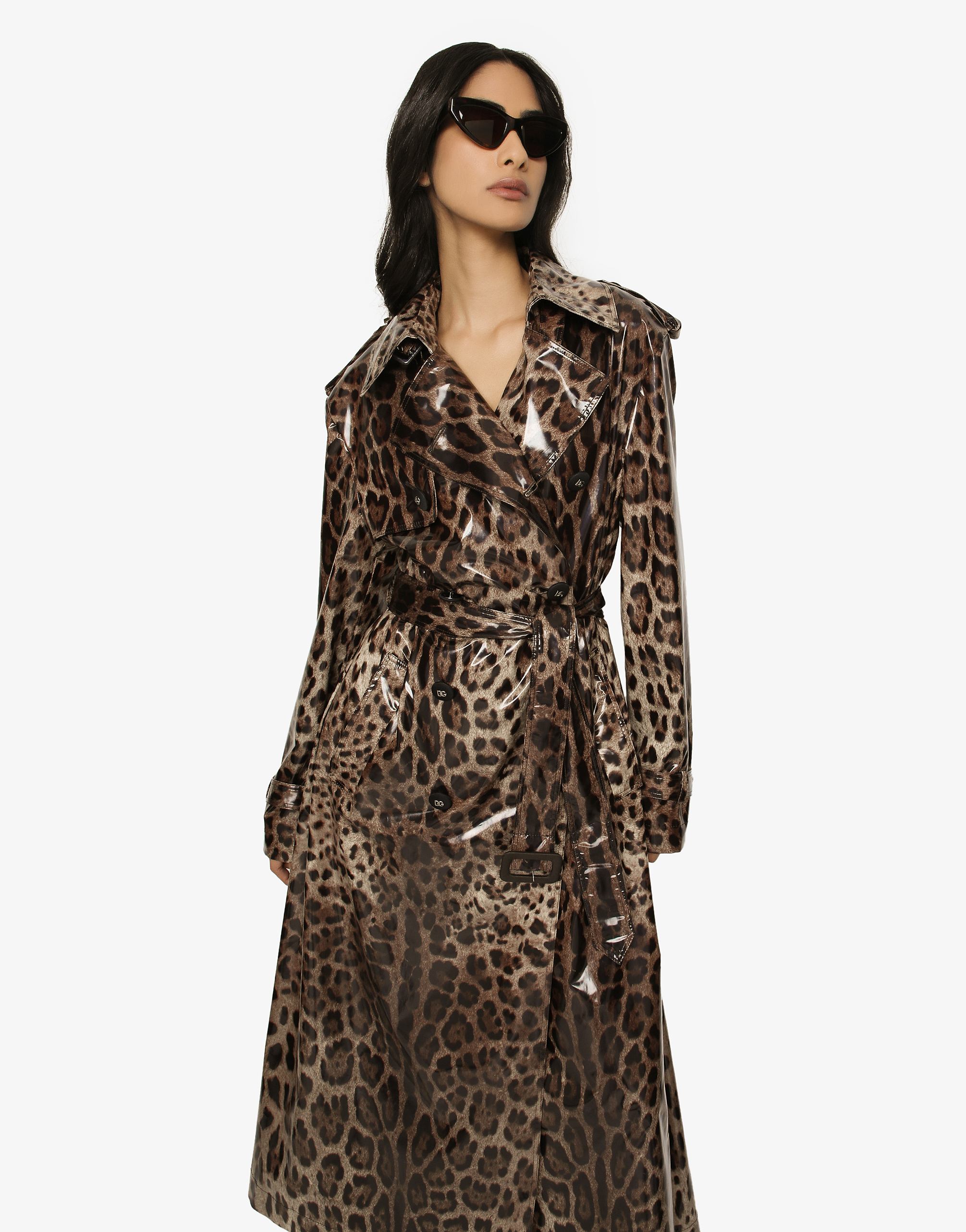 DOLCE & GABBANA LEOPARD-PRINT COATED SATEEN TRENCH COAT