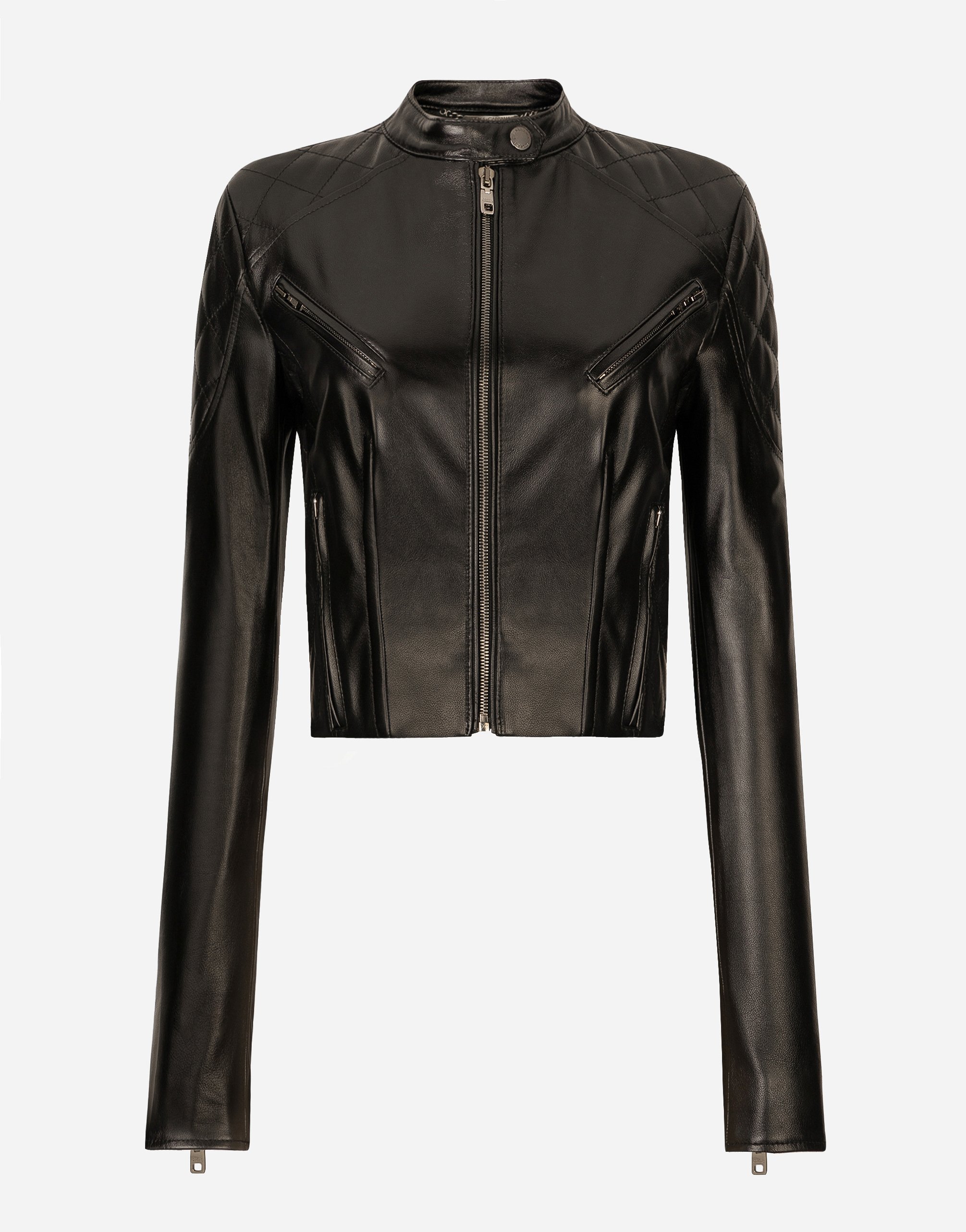 Dolce & Gabbana Short Leather Biker Jacket - Woman Coats And Jackets Black Leather