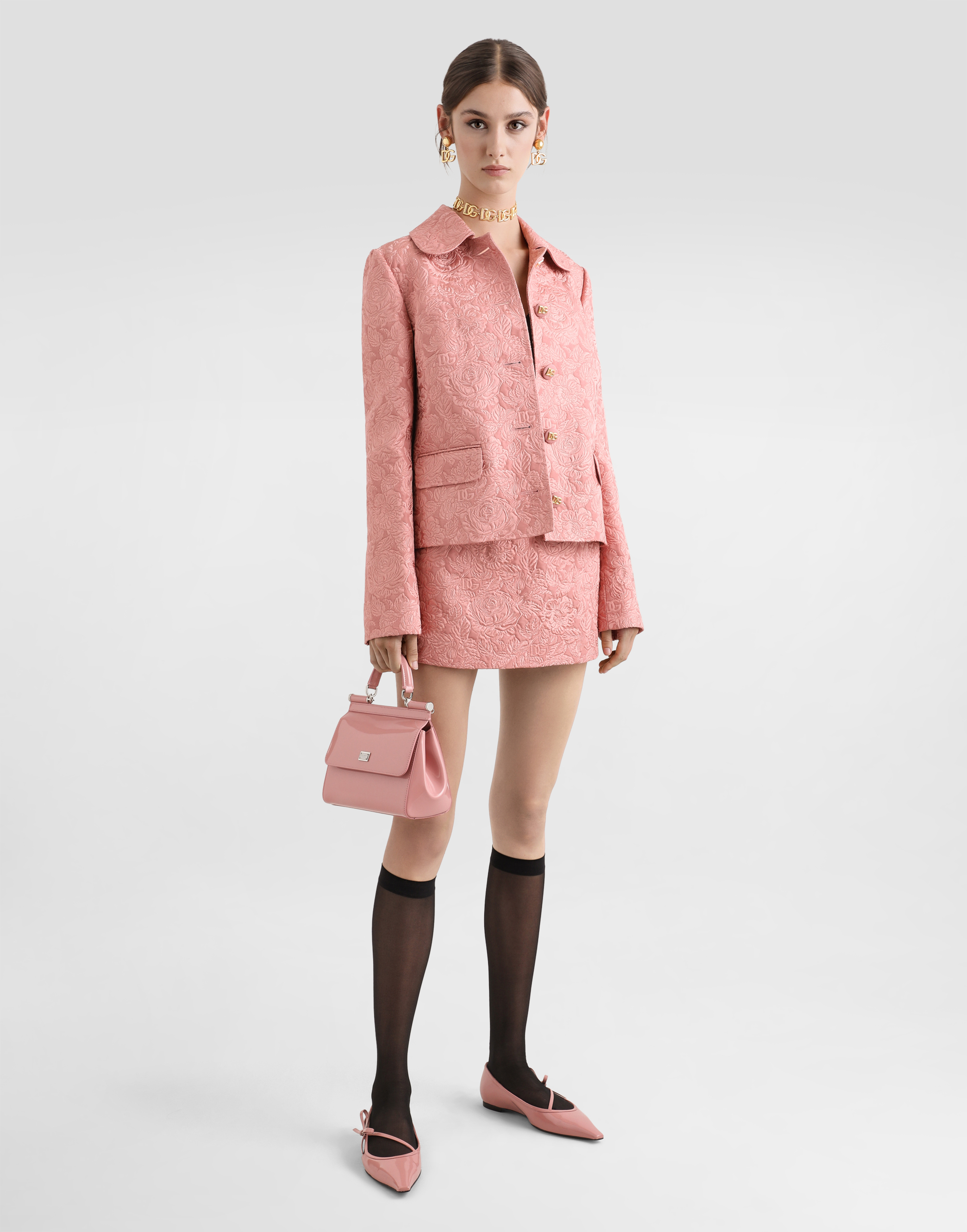 Dolce & Gabbana Single-breasted Floral Quilted Jacquard Gabbana Jacket In Pink