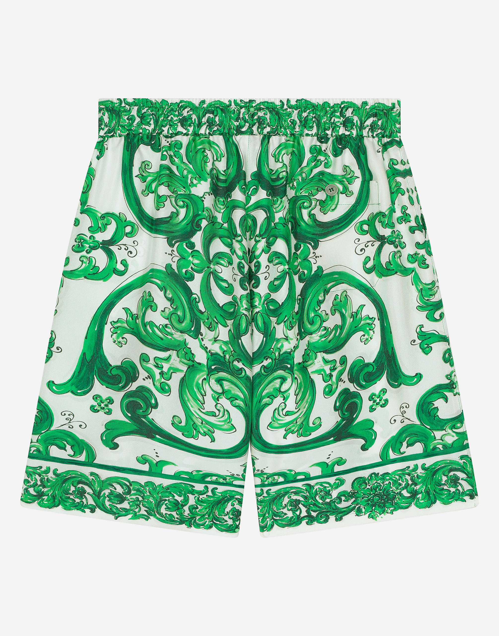 Dolce & Gabbana Bermuda In Twill Con Stampa Maiolica Verde In Stampa