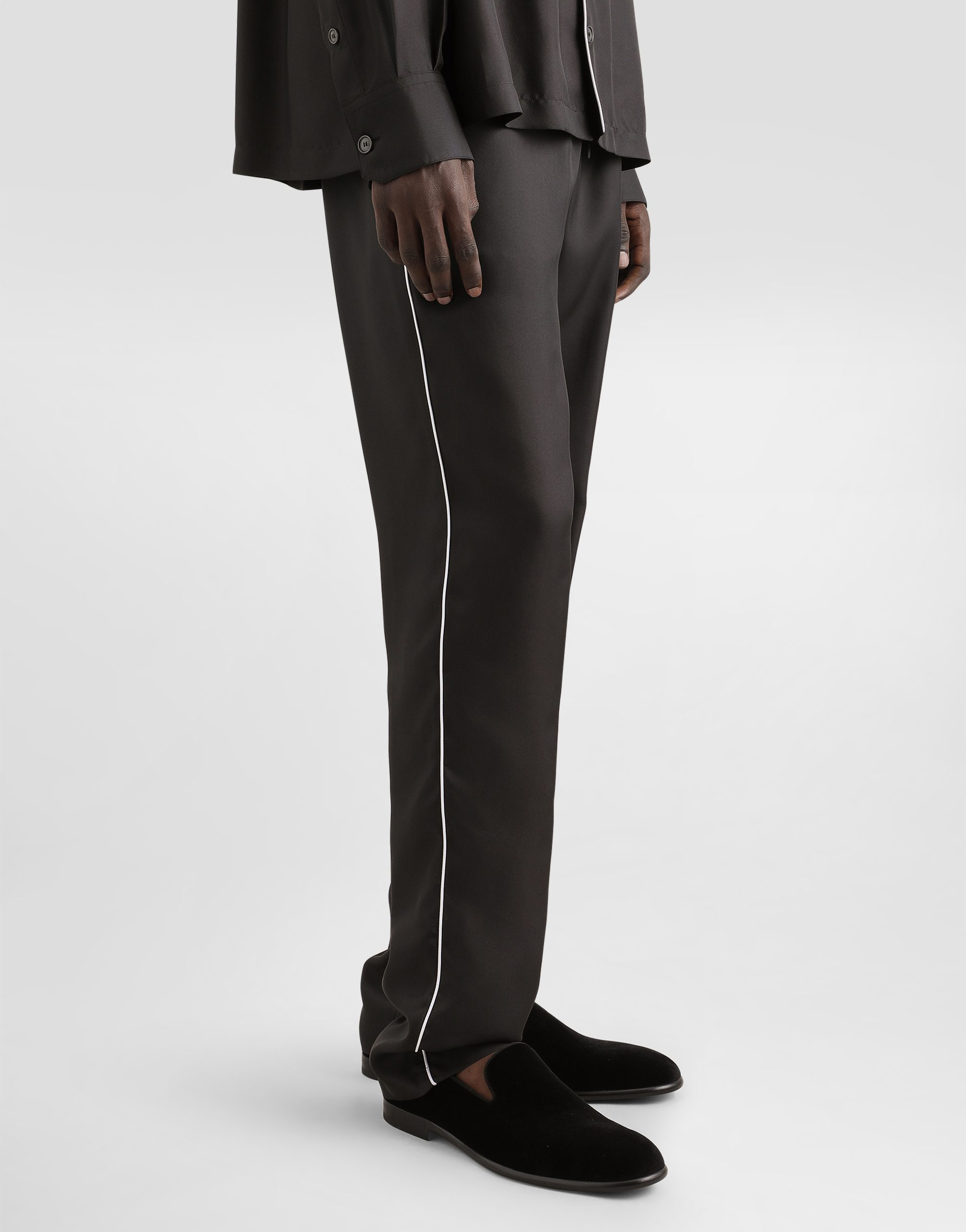 Dolce & Gabbana Silk Jogging Pants With Dg Embroidered Patch In Black