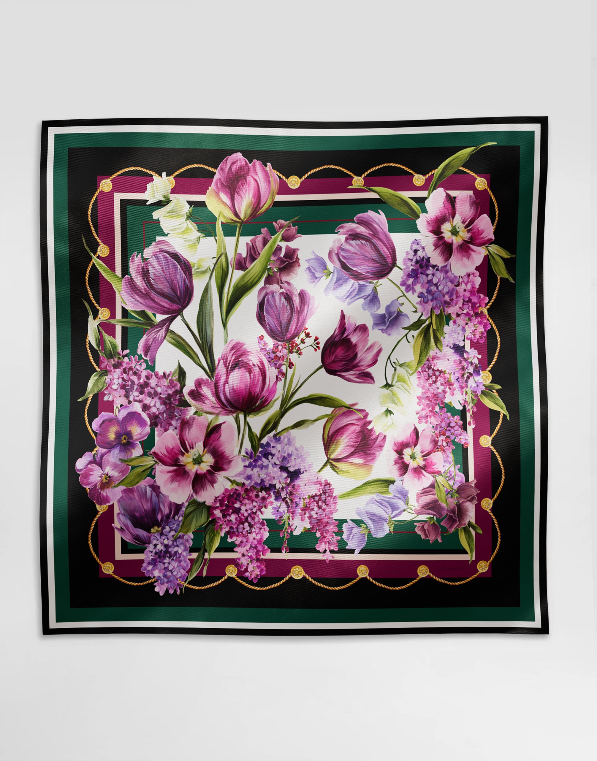 Tulip-print silk twill foulard (90x90) in Print for Women