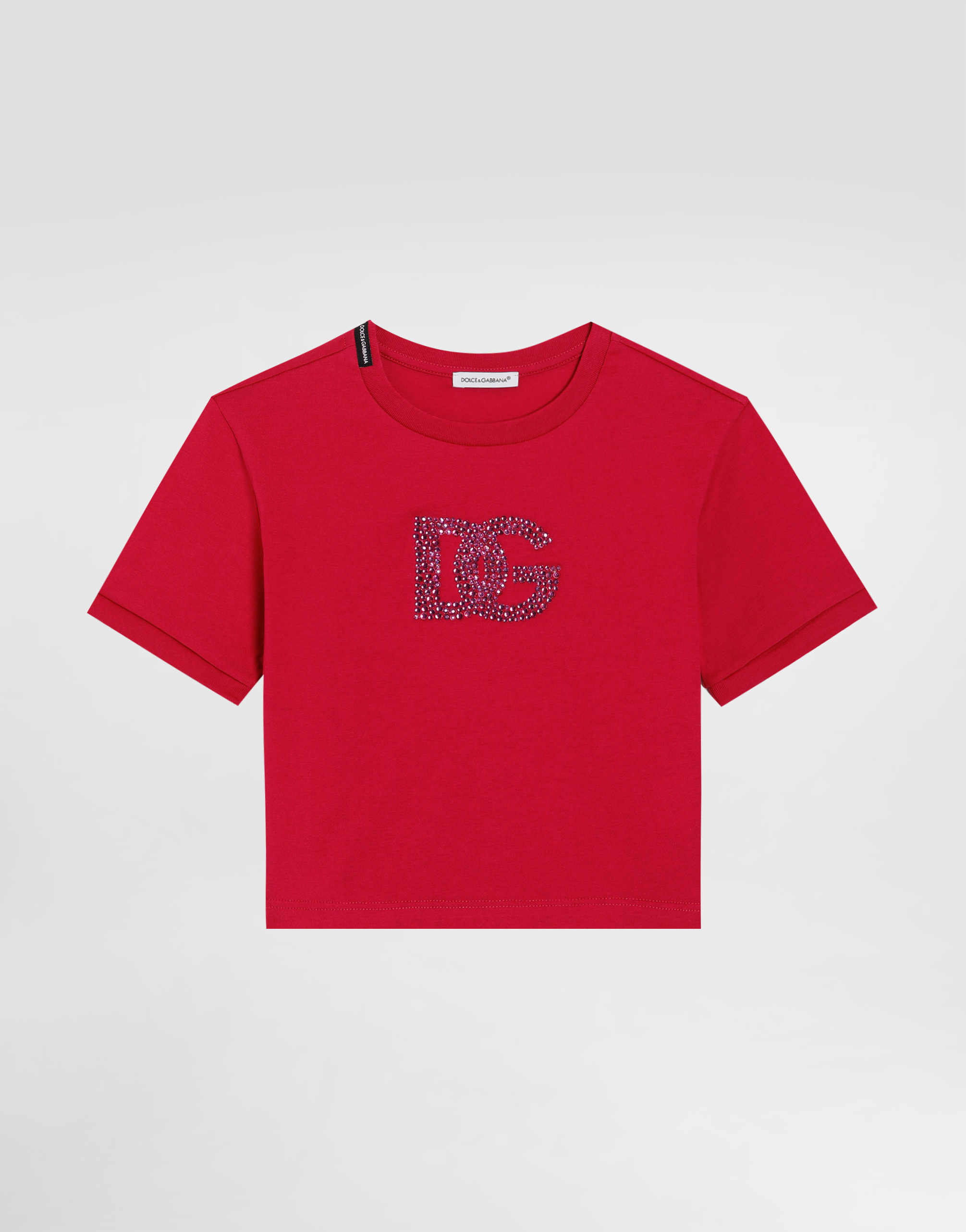 Jersey T-shirt with rhinestone logo