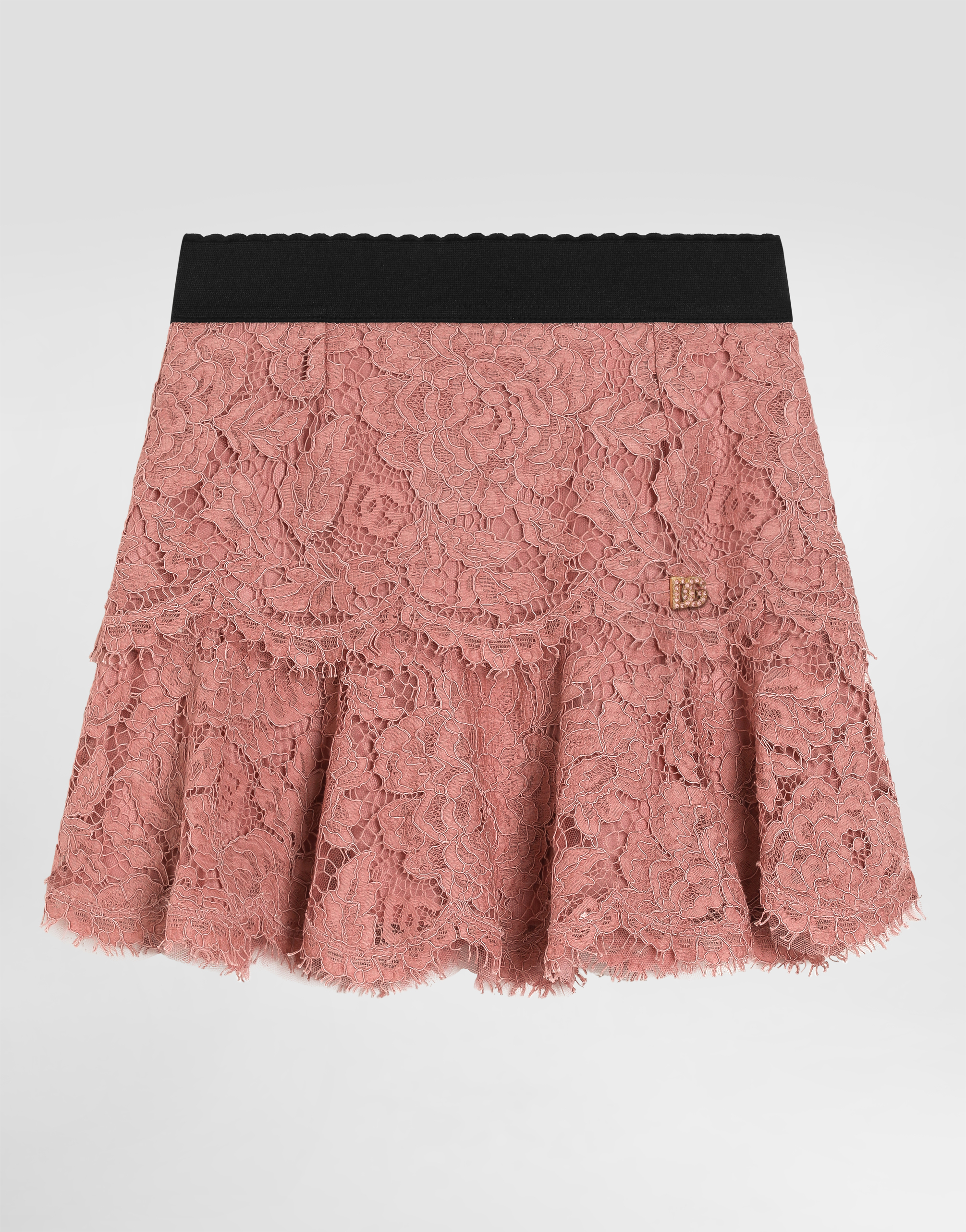 Dolce & Gabbana Lace Skirt With Dg Logo - Woman Trousers And Skirts Pink 5 Years