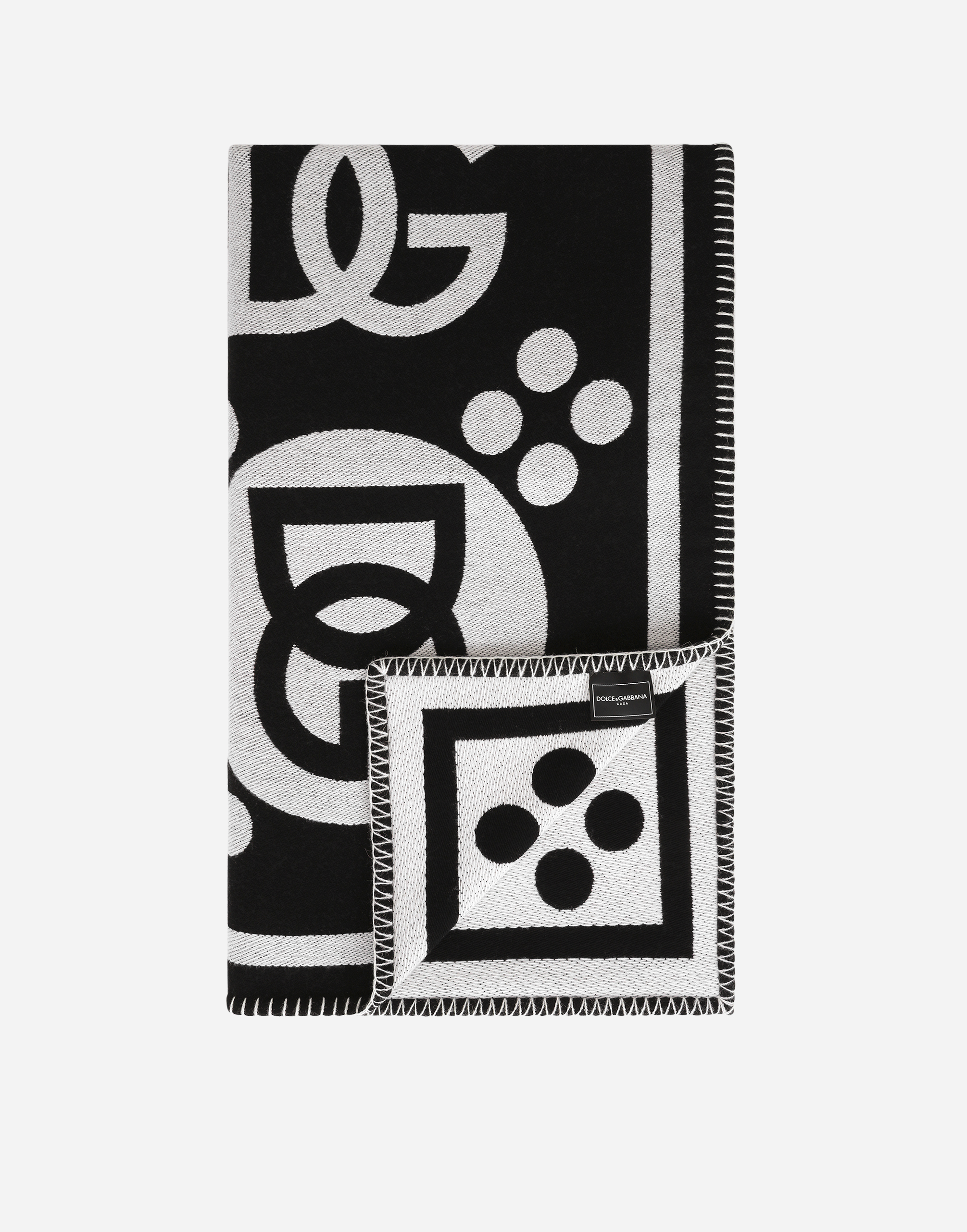 Dolce & Gabbana Wool Jacquard Blanket In Black