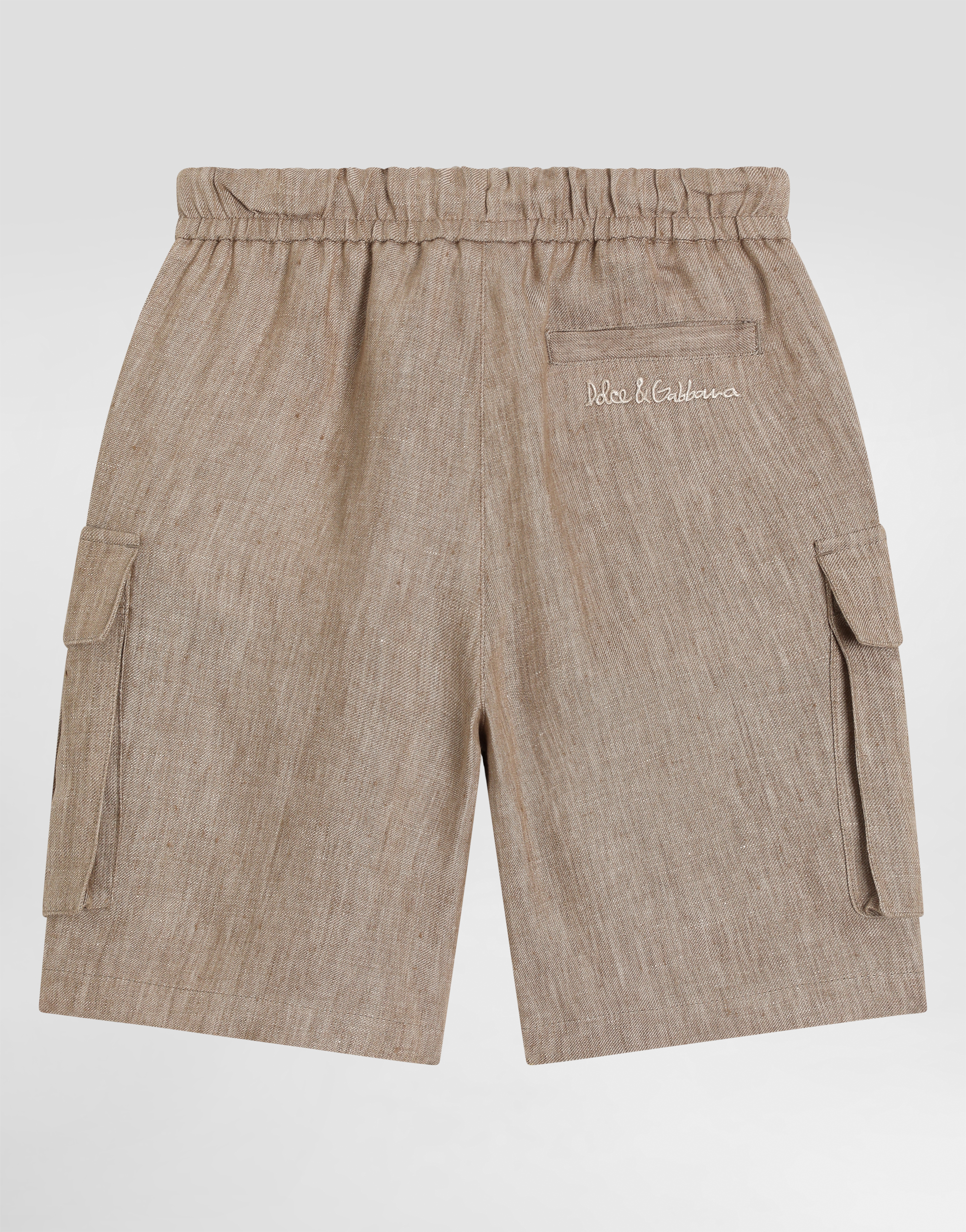 Dolce & Gabbana Canvas Cargo Shorts With Dolce&gabbana Logo In Beige