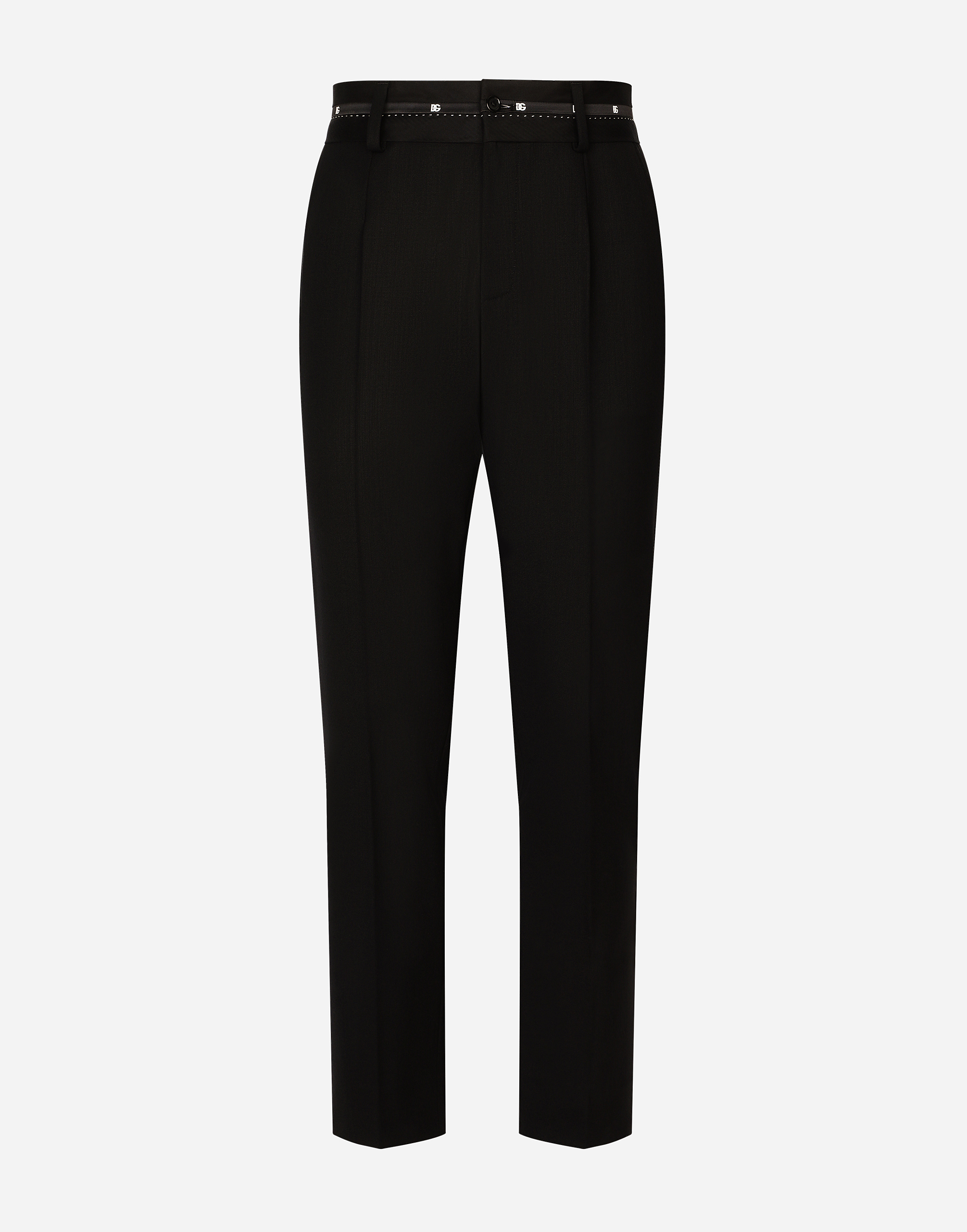 Dolce & Gabbana Stretch Wool Pants With Branded Waistband In Black