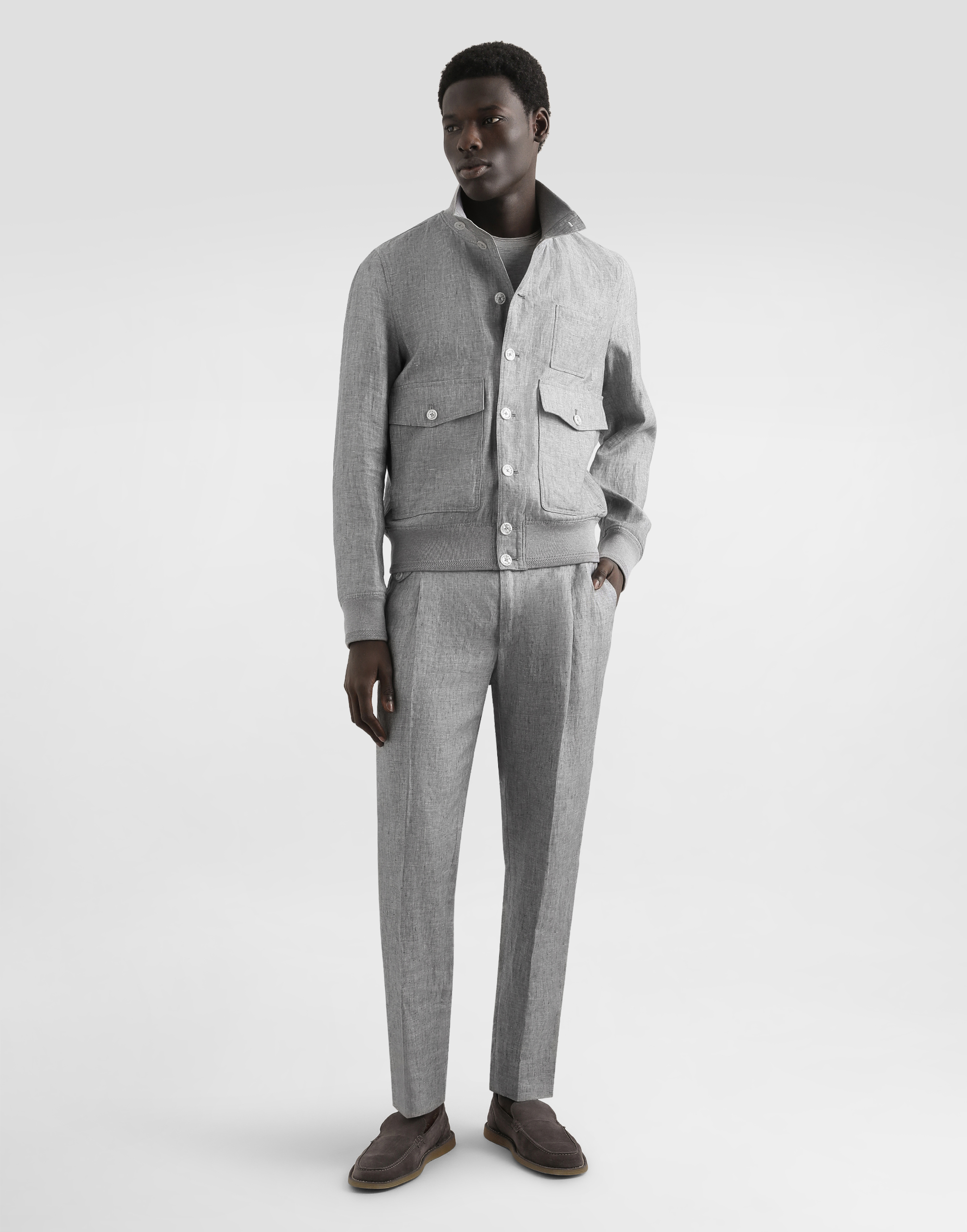 Dolce & Gabbana Linen Canvas Blouse Jacket With Knit Collar